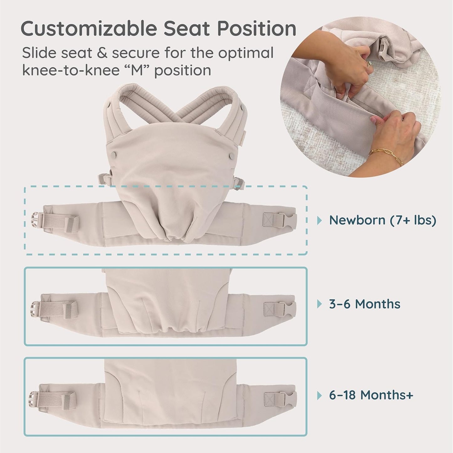 Infantino Honey Blossom Baby Carrier, Ergonomic Infant to Toddler Carrier, Hip Healthy “M” Position Support, Adjustable Sliding Seat, Padded Cross-Back Straps, 7-40 lbs, Toasted Almond