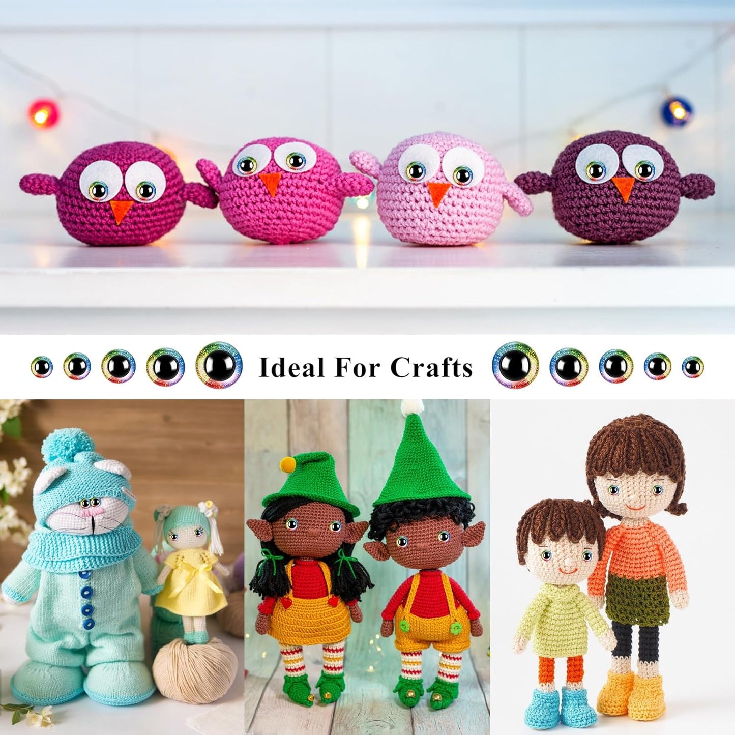 160pcs Rainbow Glitter Safety Eyes for Amigurumi Large Plastic Eye for Stuffed Animals for DIY Dolls Puppets Bear Crafts Animals Amigurumi Making Supplies(Rainbow)