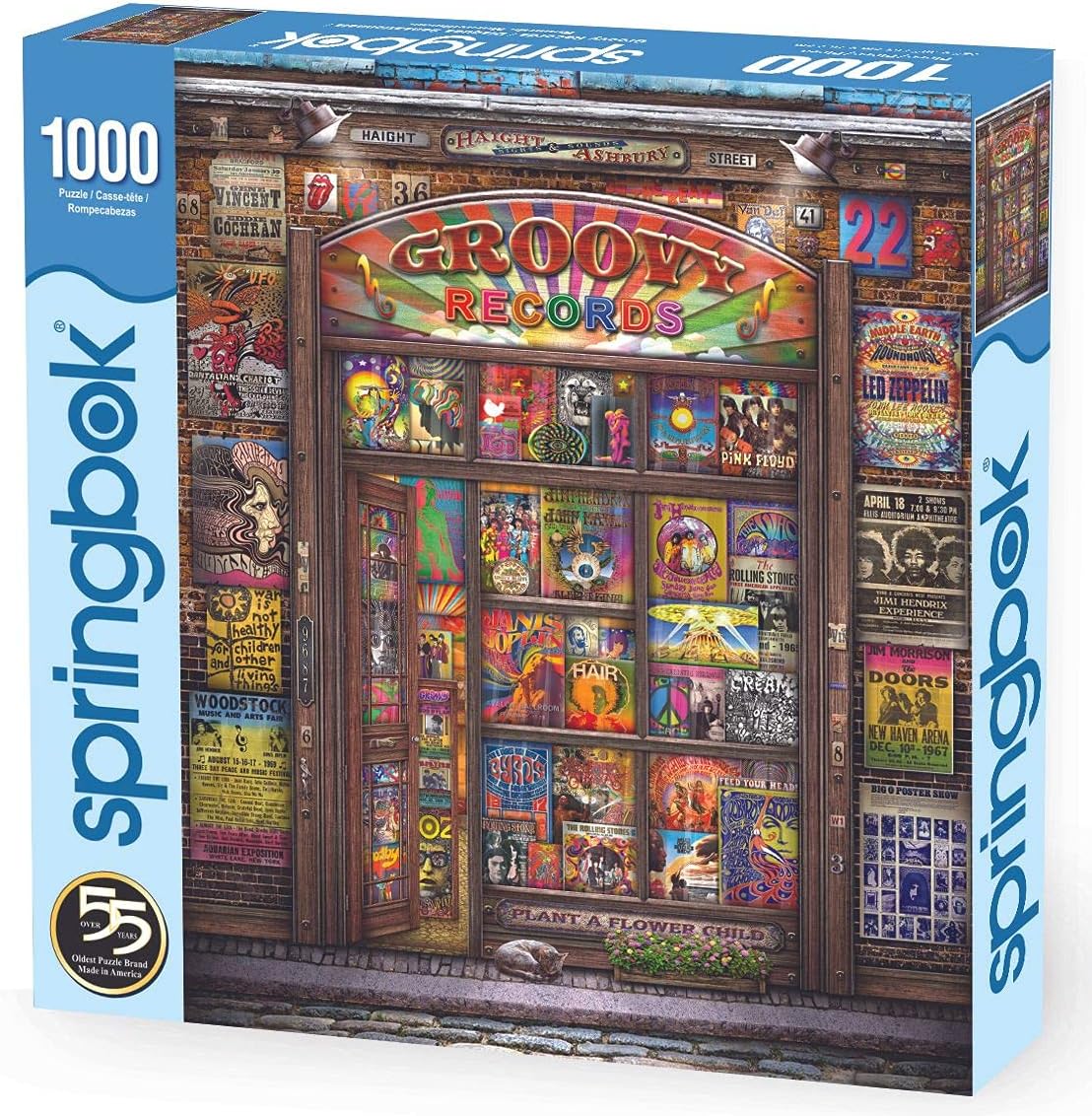 Springbok Groovy Records 1000 piece Jigsaw Puzzle for Adults features a colorful illustration of a classic record store
