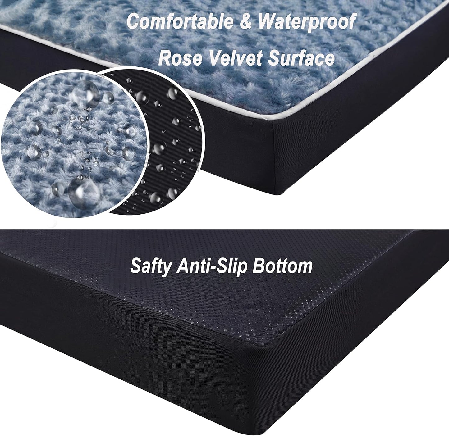 Dog Bed Mats for Large Big Dog - Orthopedic Dog Pet Durable Crate Bed Mattress of Thick Egg Foam Crate, Rose Plush Washable Cover, Waterproof Lining and Non-Slip Bottom(L(36''x27''x3''), Grey Side)