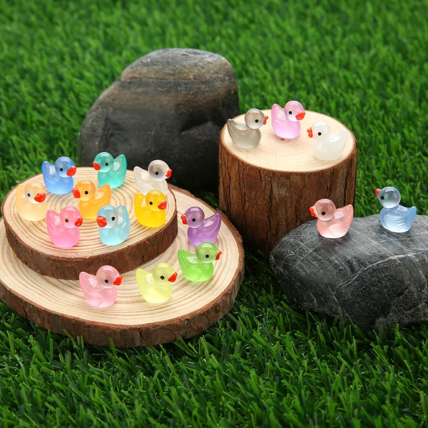 240pcs Luminous Mini Resin Ducks, Tiny Animals Bulk Glow in The Dark Small Plastic Miniature Ducks Figures for Dollhouse Decor Micro Garden Home Landscape Aquarium Craft Gifts Party Favors Toys