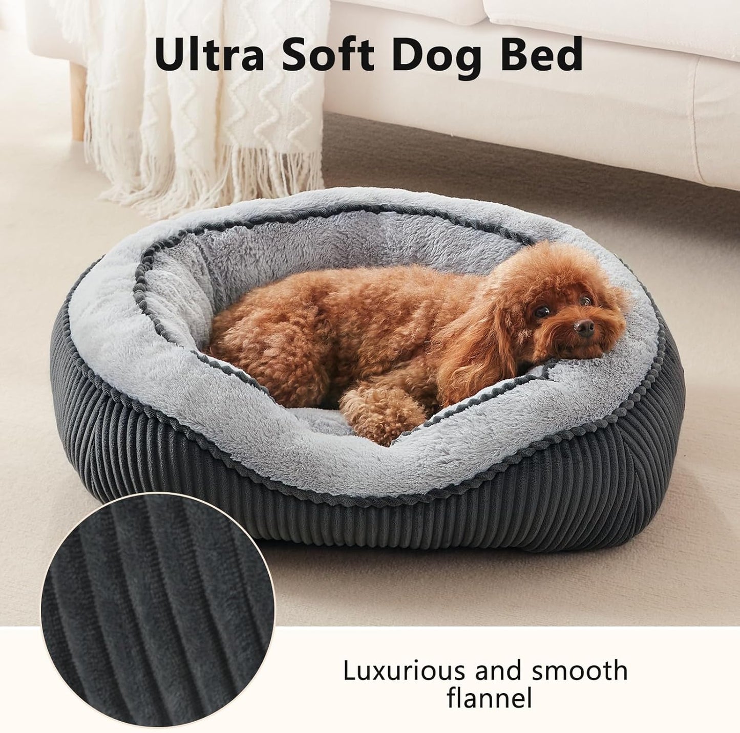SIWA MARY Medium Dog Beds for Medium Small Dogs Washable, Rectangle Dog Bed Medium Size Dog, Orthopedic Warming Soft Calming Sleeping Puppy Bed Durable Pet Bed with Anti-Slip Bottom(25"x21"x8")