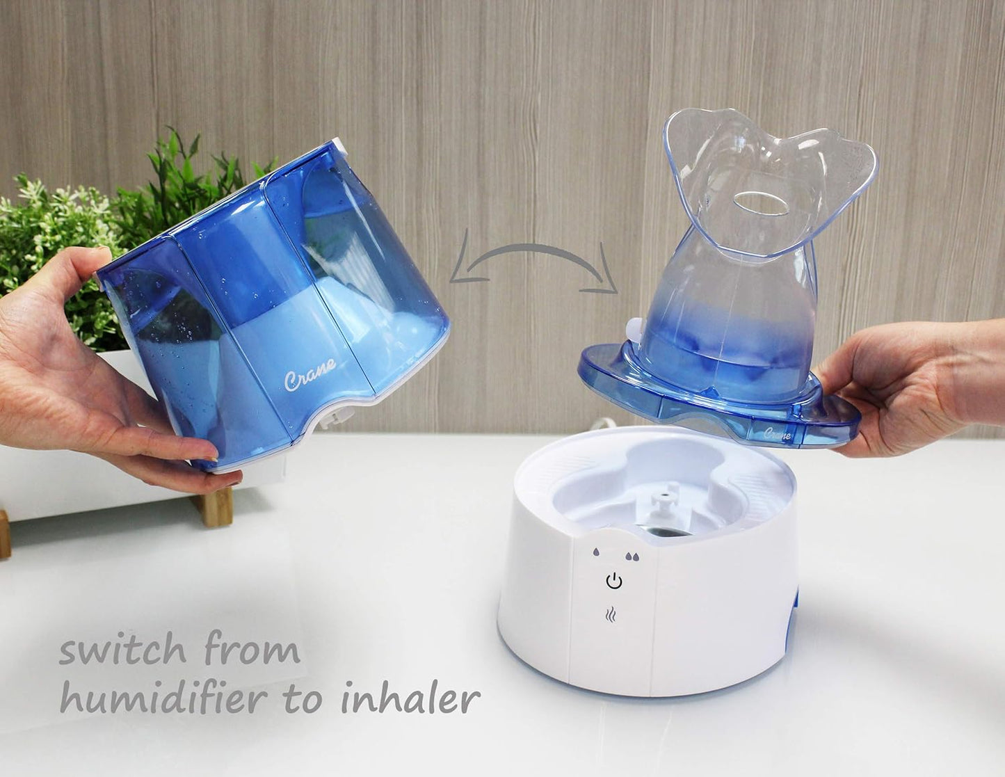 Crane Steam Inhaler & Warm Mist Humidifier, 0.5 Gallon, Humidifier FSA Eligible, Blue & White, Ideal Humidifiers for Bedroom, Sinus Inhaler, Vaporizer HSA, Vaporizer For Congestion