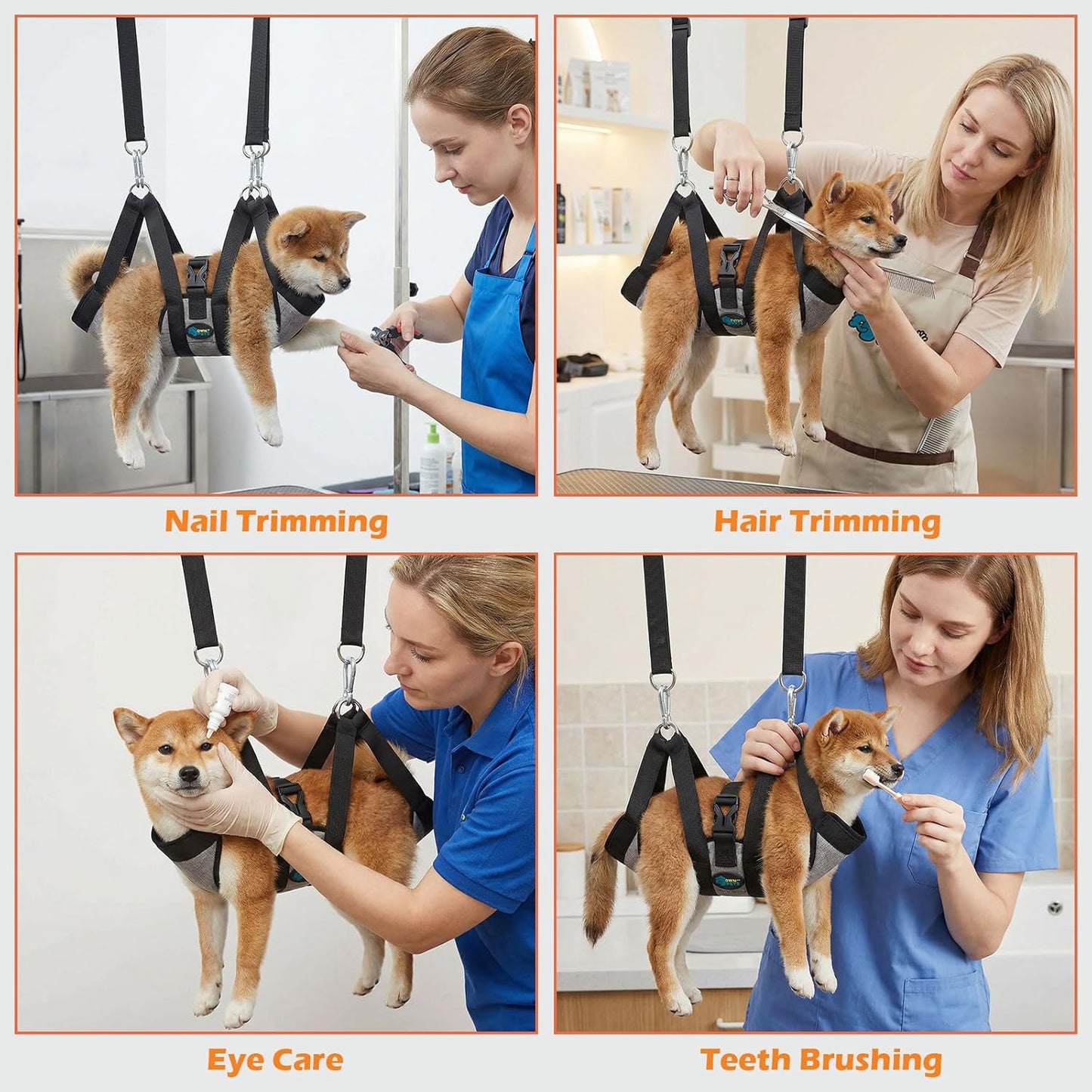 Ownpets Pet Grooming Hammock, Breathable Dog Grooming Hammock with Carabiners, Pet Grooming Harness Sling for Grooming, Hair Nail Trimming Cutting & More, M