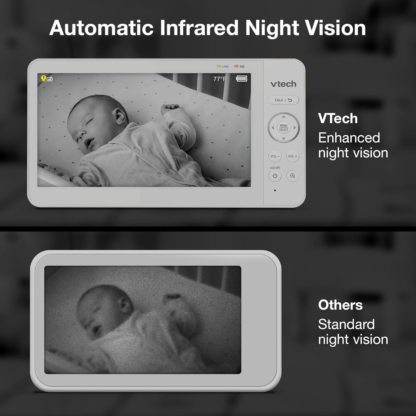 VTech 7" Baby Monitor with IPS Screen, Pan Tilt Zoom Camera, No WiFi Video Baby Monitor with Camera and Audio, Multi-Color Night Light, 2-Way Talk, Lullabies, Advanced HQ Max