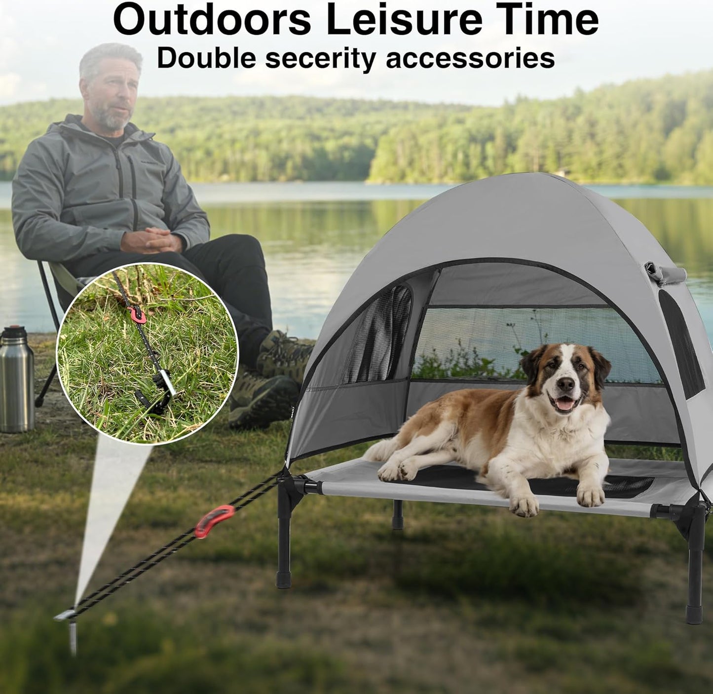 Elevated Outdoor Dog Bed with Canopy – Cooling Camping Tent, Removable Shade, Off-Ground Cot, Small