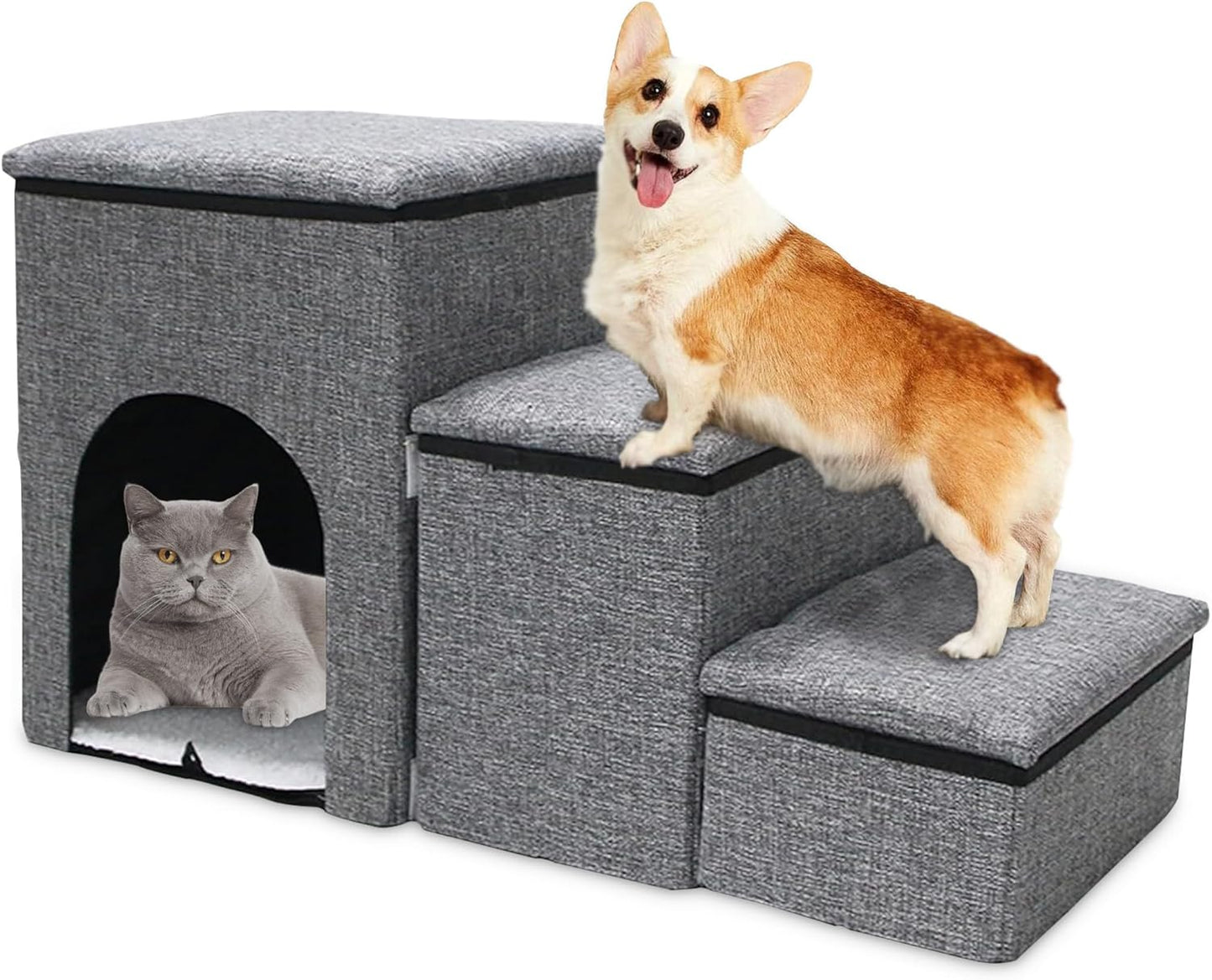 Bark Topia 3-Step Pet Stairs – Soft Foam Dog & Cat Ramp for Couch & Bed Access – Washable Cover, Non-Slip Bottom, Gentle on Joints – Pet Steps for Small & Medium Pets