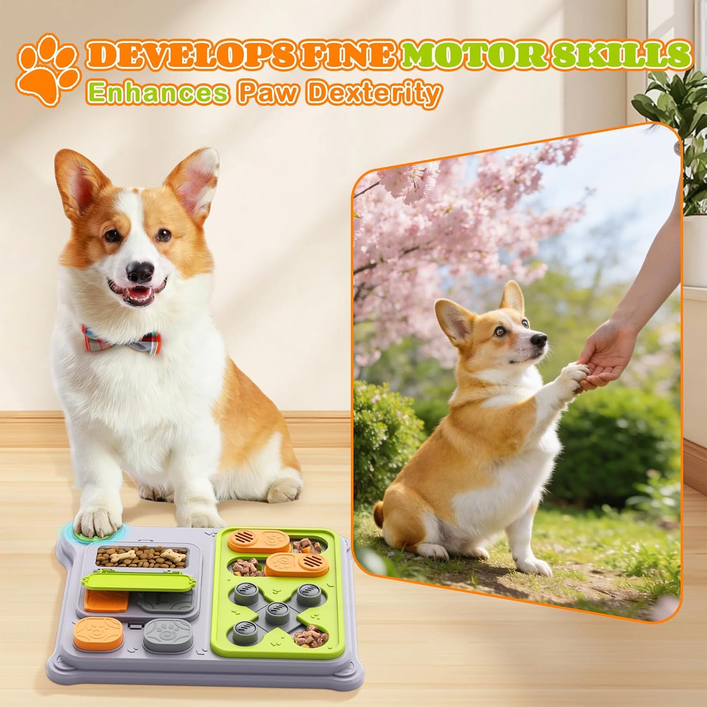 Dog Puzzle Toy Slow Feeder, Interactive Dog Toys for IQ Training & Mental Stimulation, Easy Clean Detachable Tray Non-Slip Base, Enrichment Toys for Small Medium Dogs, Green