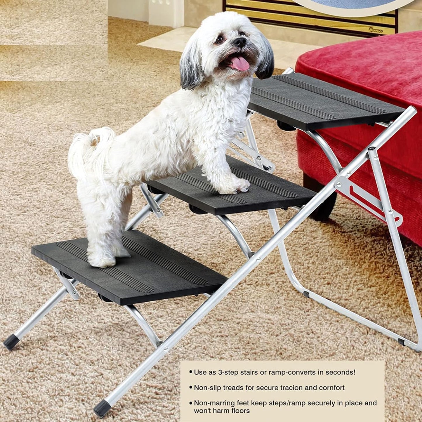 Portable Dog Car Step Stairs Ladder Folding Pet Ladder Ramp for Trucks SUVs High Bed Indoor Outdoor Use Lightweight Dog Stairs (Color : Black Size : Same Size)