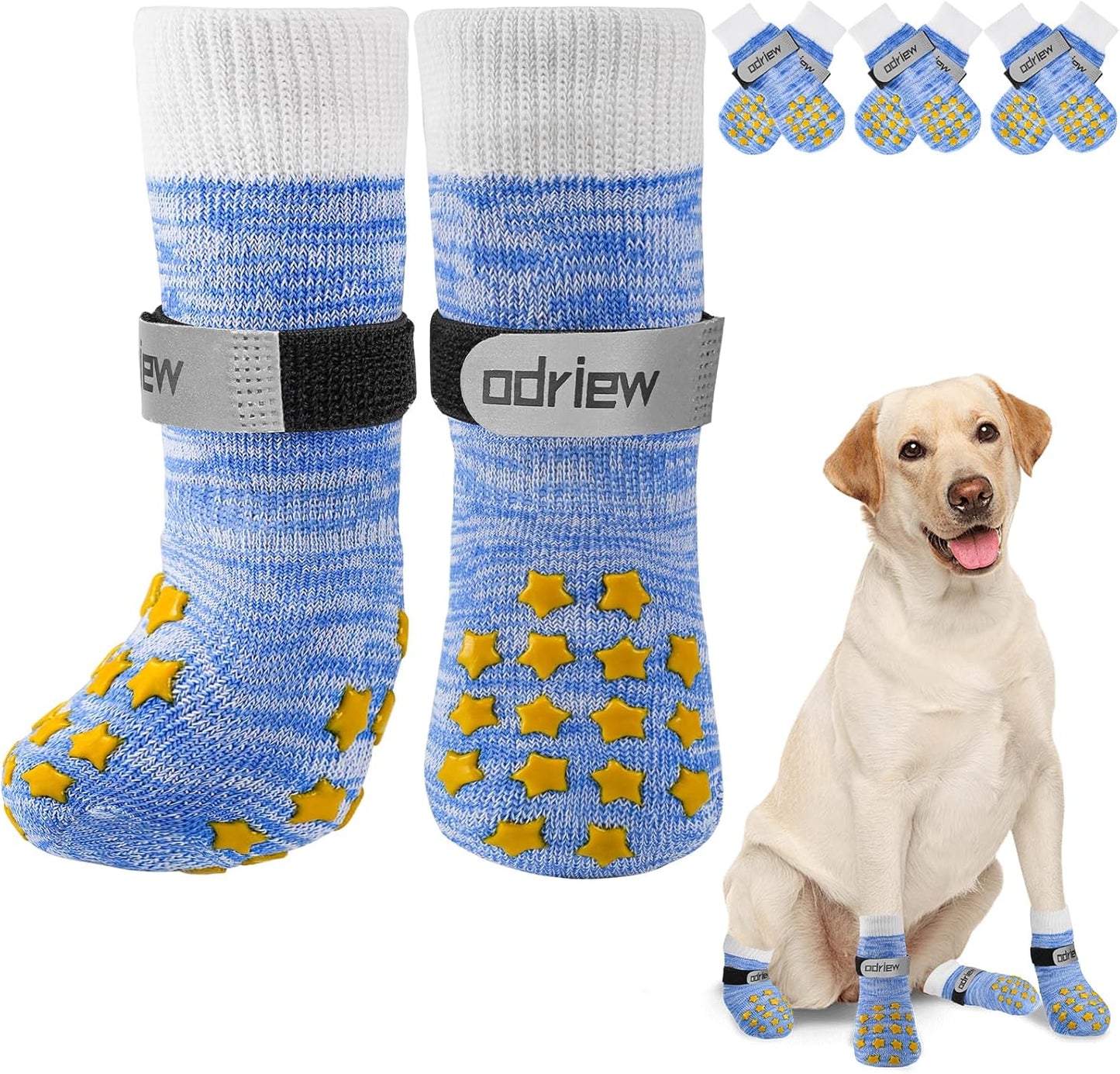 6 Pcs Dog Socks to Prevent Licking Paws, Dog Booties for Hardwood Floors Anti Slip, Socks for Dogs with Grippers to Prevent Scratching, Puppy Small Large Indoor Dogs Grip Socks (Blue, L)
