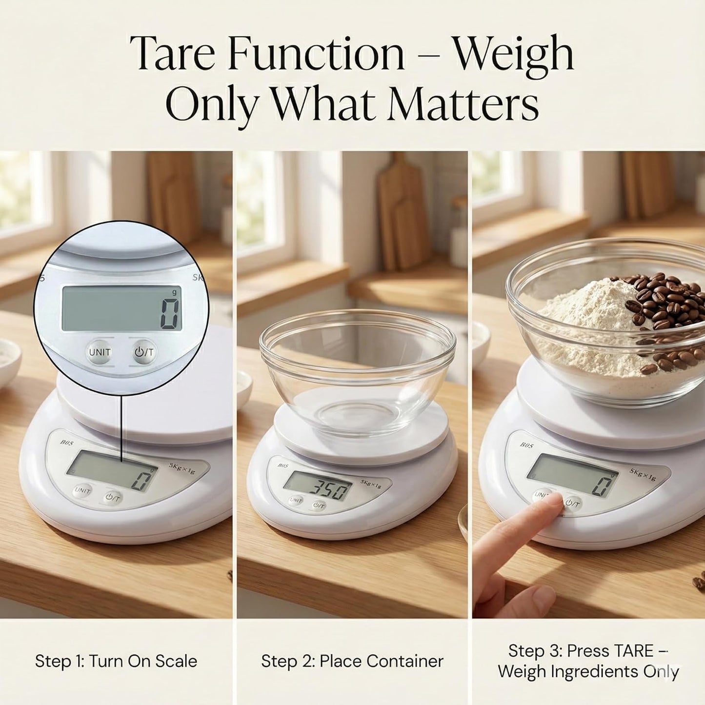 Digital Kitchen Scale – Food Scale for Cooking & Baking (5 kg/11 lb) – High-Precision Weight Scale in Grams Oz Lb – Stainless Platform with LCD Display & Tare Function – Batteries Included