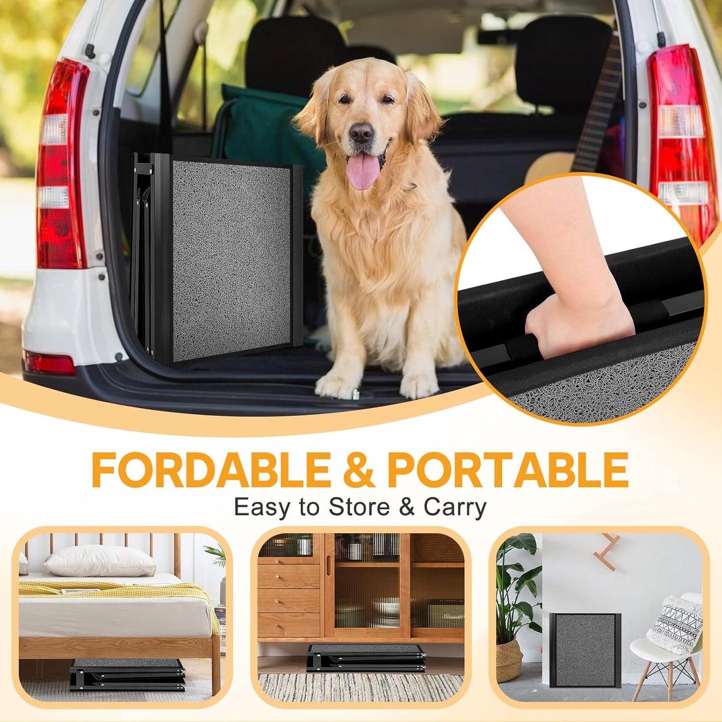 Dog Ramps for Large Pets, 71" Extra Long & 20" Extra Wide Foldable Aluminum Dog Ramp for Car, Support Up to 300LBS, Portable Non-Slip Rug Surface Pet Ramps for SUV, Truck, Van, Stairs, Bed, Couch
