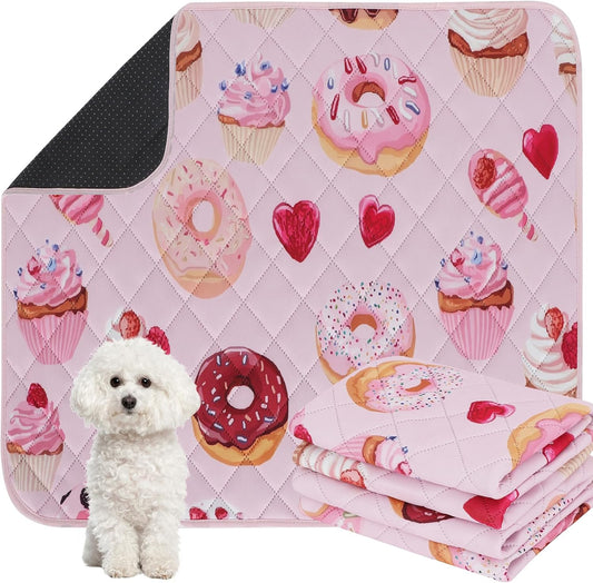 IEUUMLER Washable Pee Pads for Dogs, 2 Pack Cake Pattern Reusable Waterproof Puppy Potty Pads, Non-Slip Absorbent Pet Training Pads for Playpen Crate Bed EU015 Pink Cake, 24x18