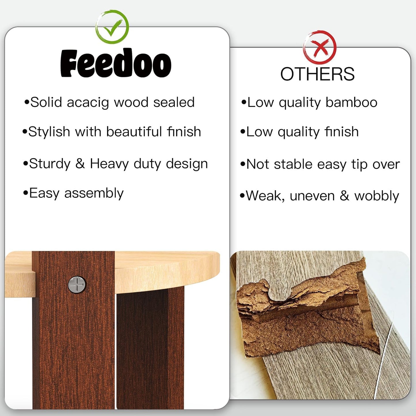 Elevated Dog Bowl Stand, 6'' Height Raised Stand for Medium&Small Dogs, Includes 2Cups Stainless Steel Slow Feeder Dog Bowl, Durable Solid Hardwood