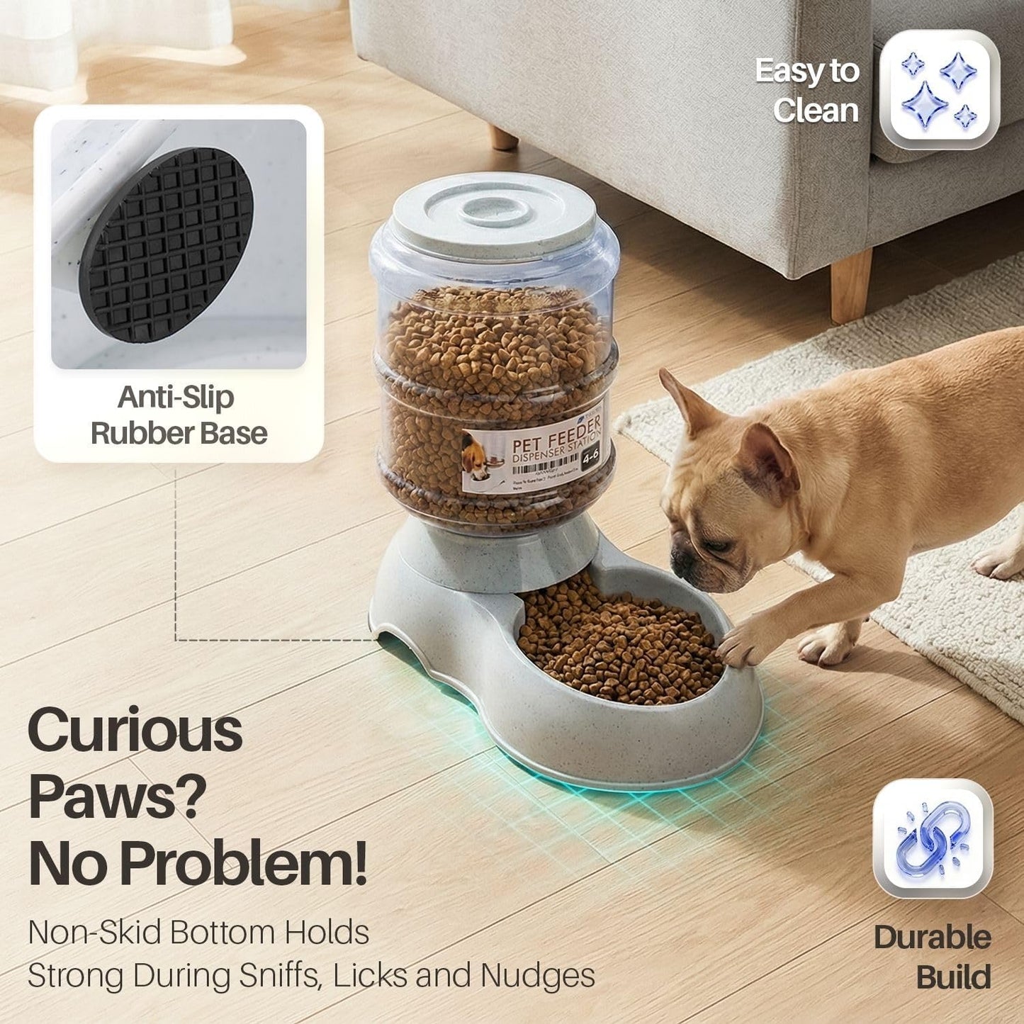 Flexzion Automatic Pet Feeder & Waterer Set of 2 Pack, Self Feeding Replenish Dog Cat Bowls, Gravity Food & Water Storage Container Fountain Jug Pet Supplies Plastic Skid Proof Rubber Feet (1 Gallon)