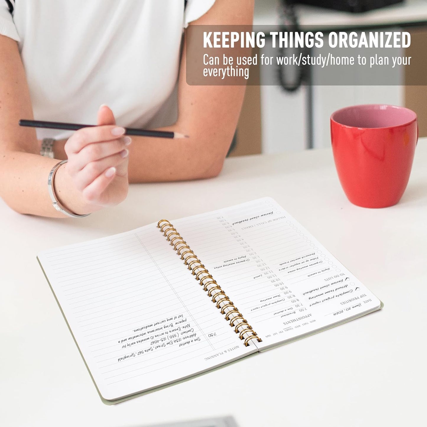 Daily Planner Undated - Simplified To Do List Notebook with Hourly Schedules, Spiral Appointment Organizer, 5.5" x 8.5", Easily Manage Your Tasks and Productivity - Green