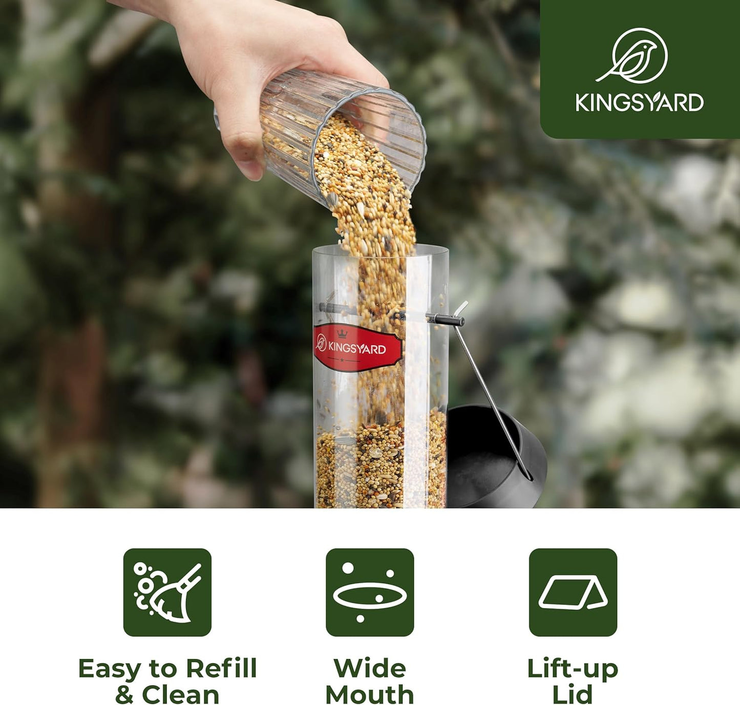 Kingsyard 2 Pack Tube Bird Feeders for Outdoors Hanging, Wild Bird Feeder with 6 Feeding Ports, Easy to Clean & Refill, 2 lbs Seed Capacity, Great for Attracting Finches, Cardinals (Black)
