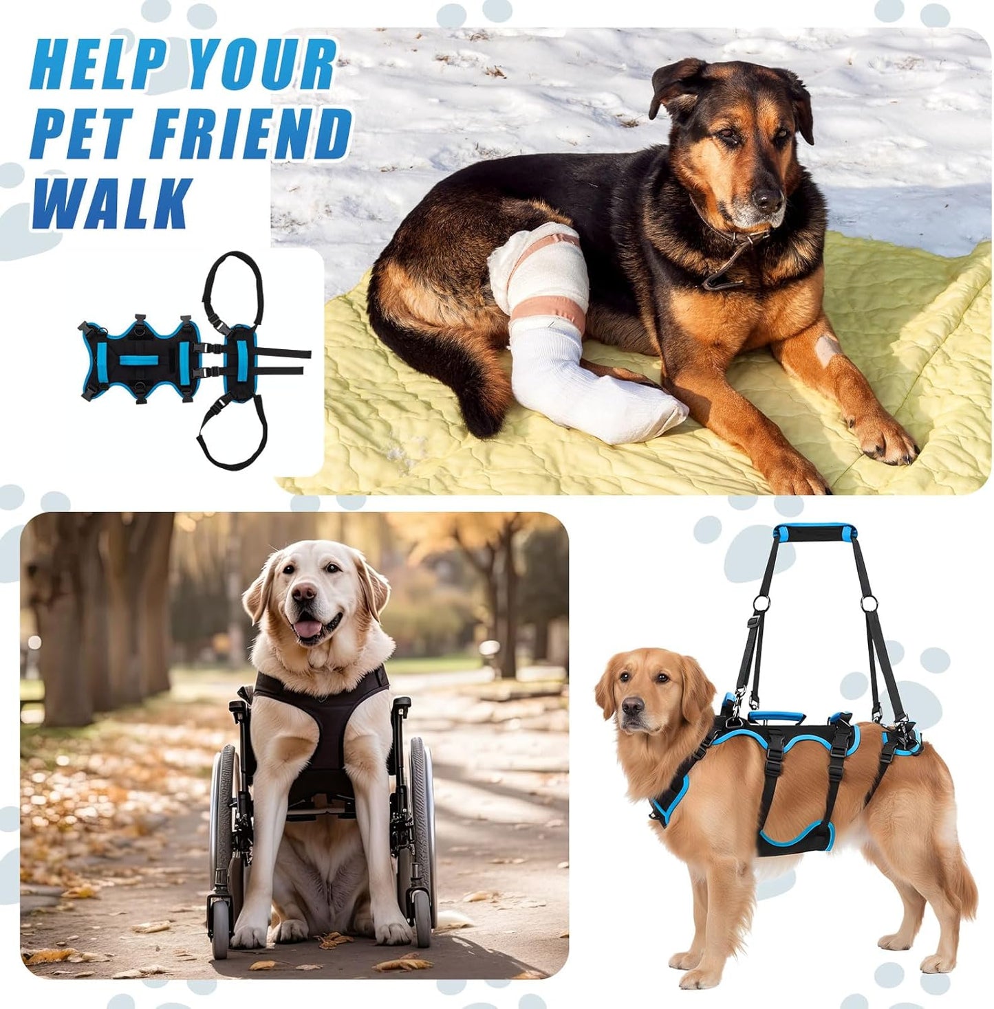 Dog Lift Harness for Large Dogs, 2-in-1 Detachable Full Body Support Acl Dog Sling Carrier with 4 Handles, Hind Assist Back Leg for Senior, Disabled, Arthritic & Post-surgery Canines(X-Large)