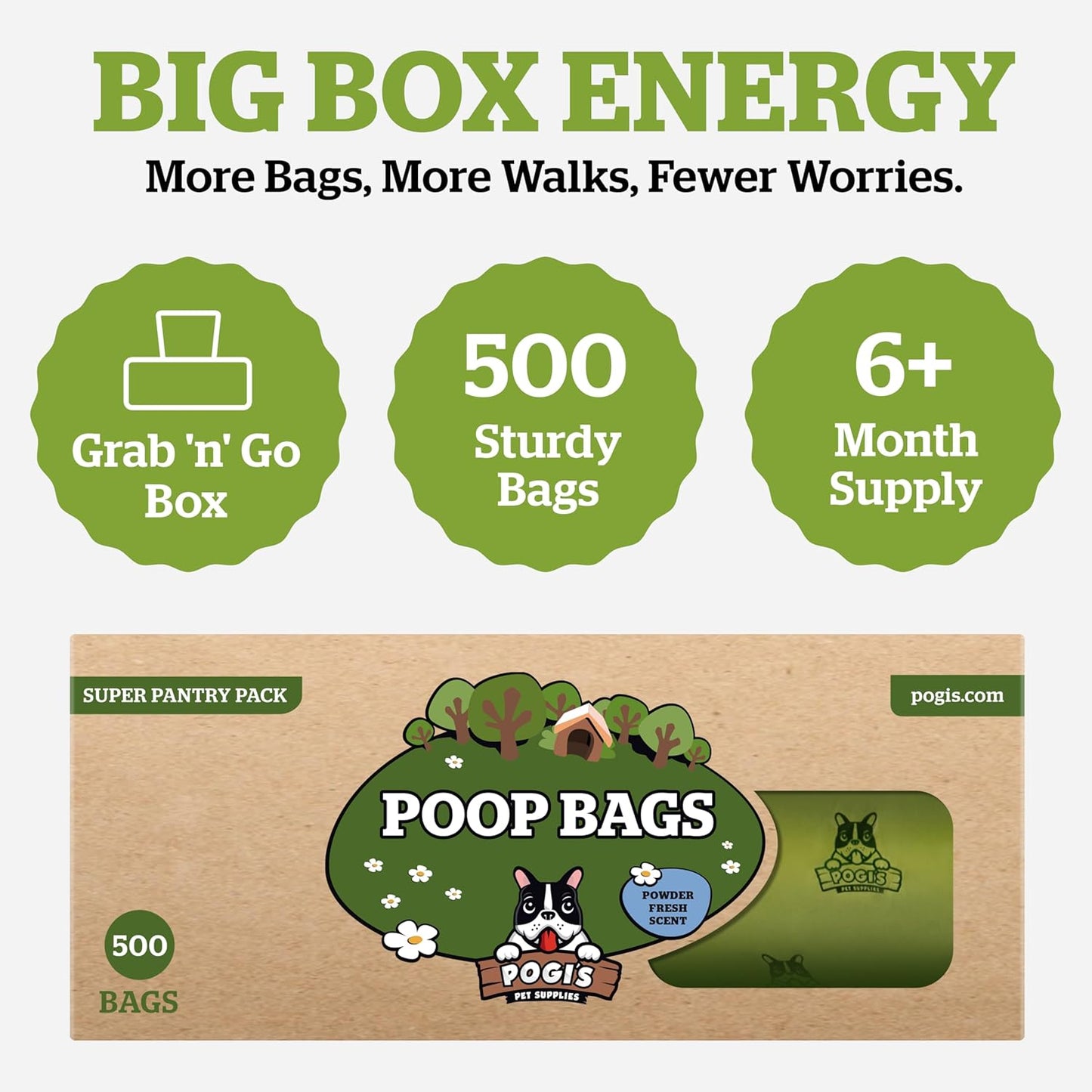 Pogi's Poop Bags – Large, Leak-Proof Dog Waste Bags for Yard or Home Use, Fresh Scent (Single Roll, 500-Count)