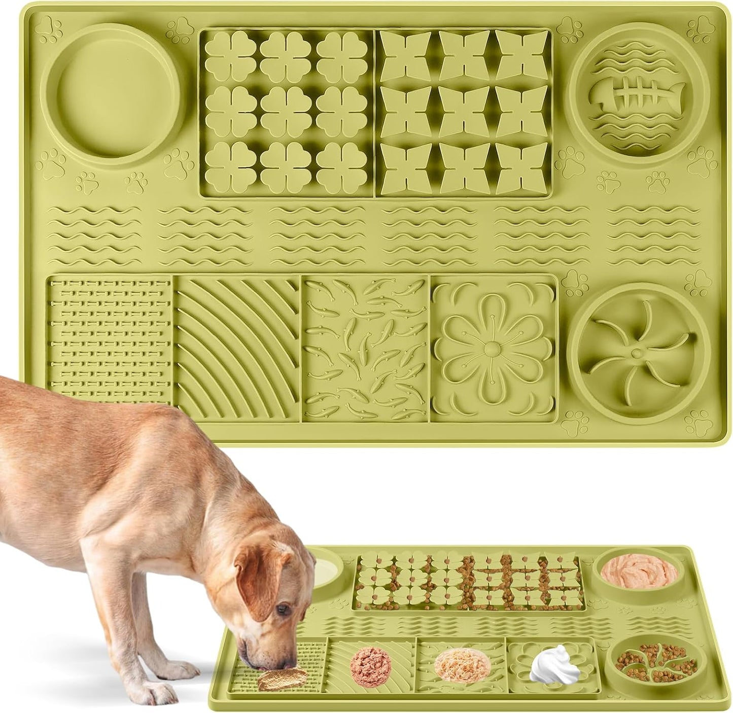 Large Silicone Snuffle Mat, 32"x 20" Dog Lick Mat with Suction Cups, Slow Feeder for Small | Medium | Large | Multiple Dogs Slow Eating, Boredom Reducer (Green)