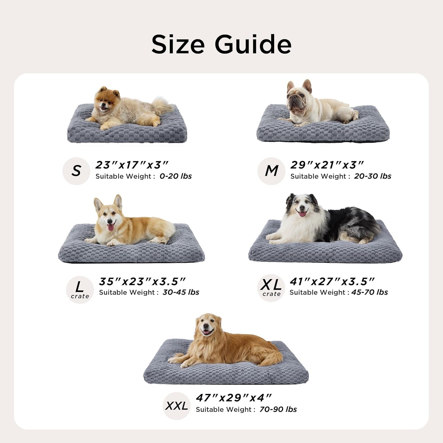 Bedsure XL Washable Dog Bed for Crate, Soft Fluffy Bubble Fleece Pet Bed Mat for Deep Sleep, Non-Slip and Machine Washable Kennel Sleeping Pad for Extra Large Dogs, 41"x27"x3.5", Grey