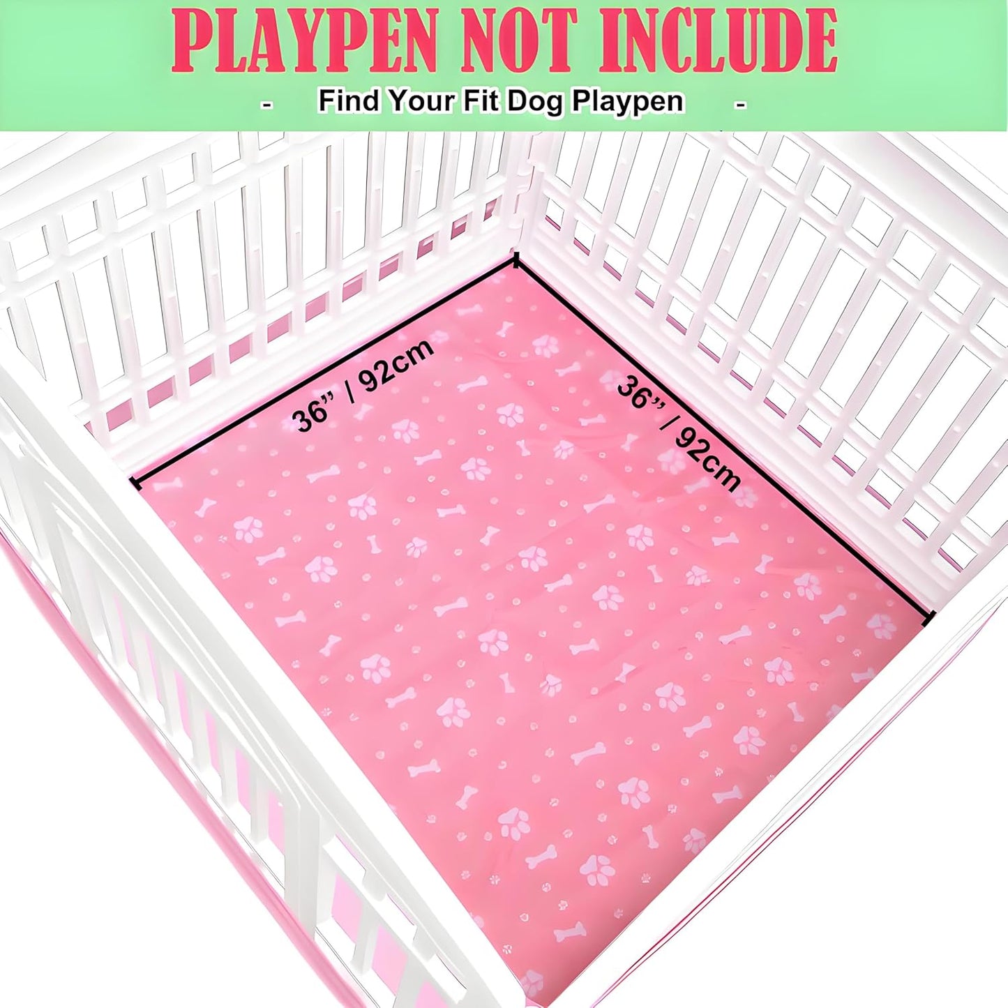 Dog Playpen Bottom Pad Mat for 36" 4-Panel Playpens - Scratch & Chew-Resistant Puppy Pen Floor Mat with Hook & Loop Fasteners, Waterproof & Leakproof, Non-Slip (Pink) (Playpen Not Included)