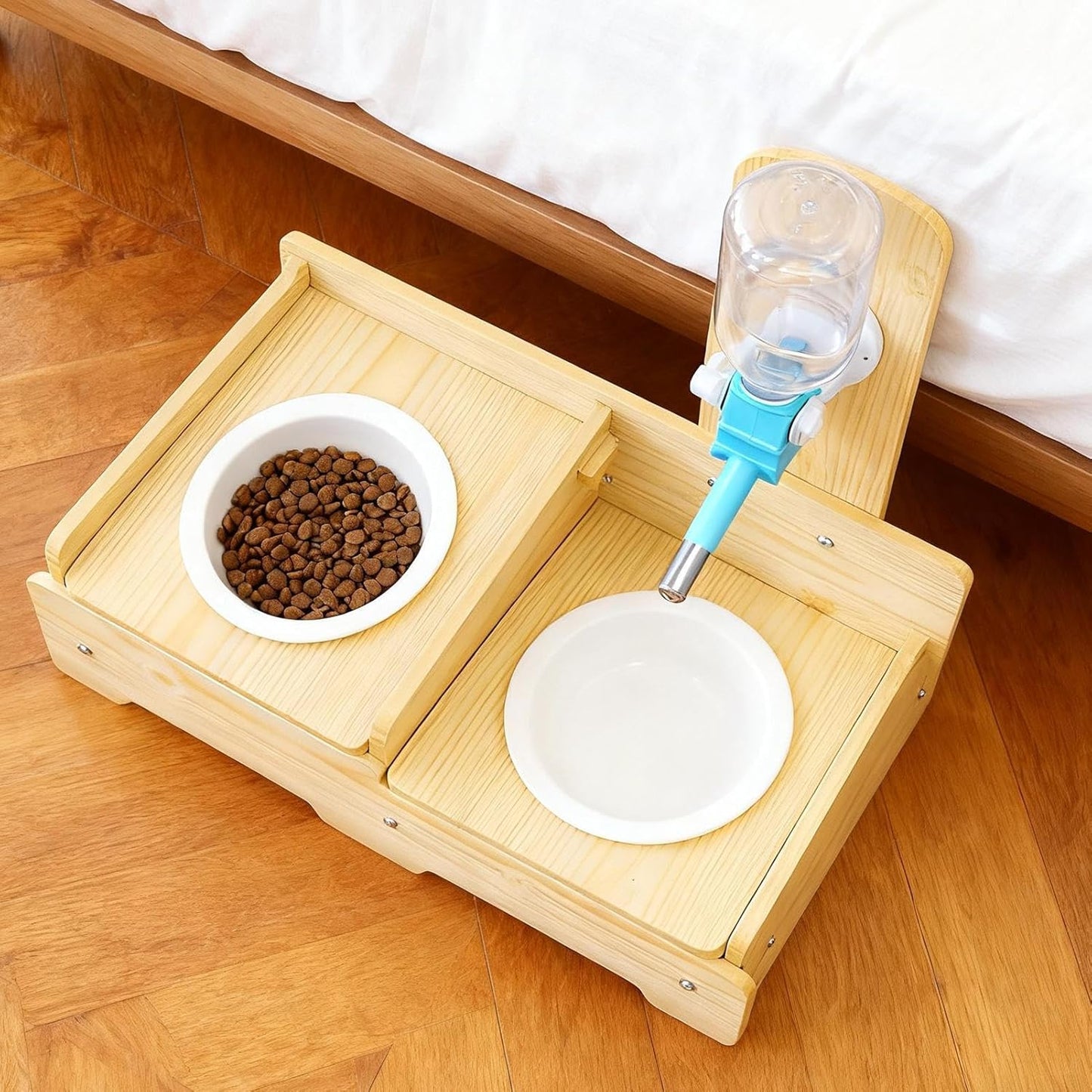 Pet Hydration Station, Portable Raised Wooden Feeder, Multi Purpose Drinking Bowl with Long Lasting Utility Design, Accessories for Rabbits Ferrets Guinea Pigs Small Pets Patio Porch Yard Garage