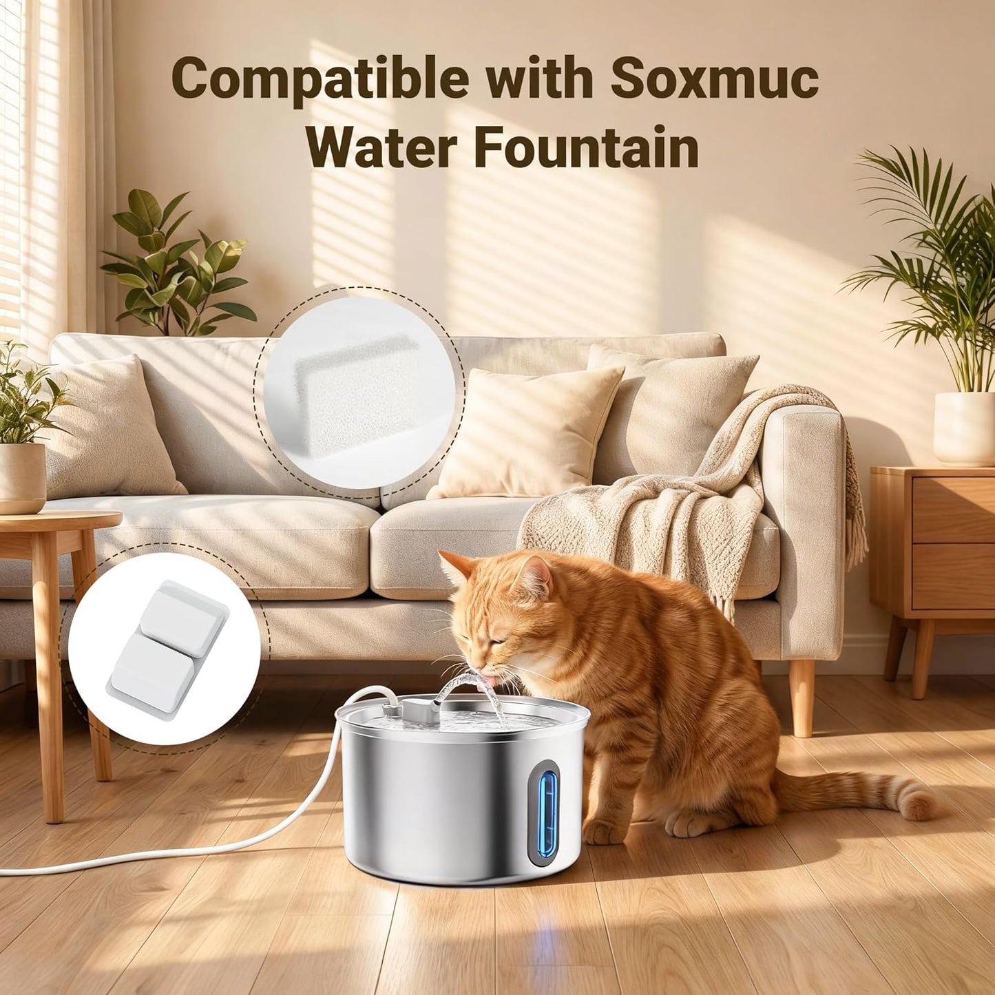 Cat Water Fountain Stainless Steel, 3.2L/108oz Pet Fountains for Drinking with Smart Quiet Pump and Large Water Level Window, Easy-to-Clean Automatic Pet Water Dispenser for Indoor Use