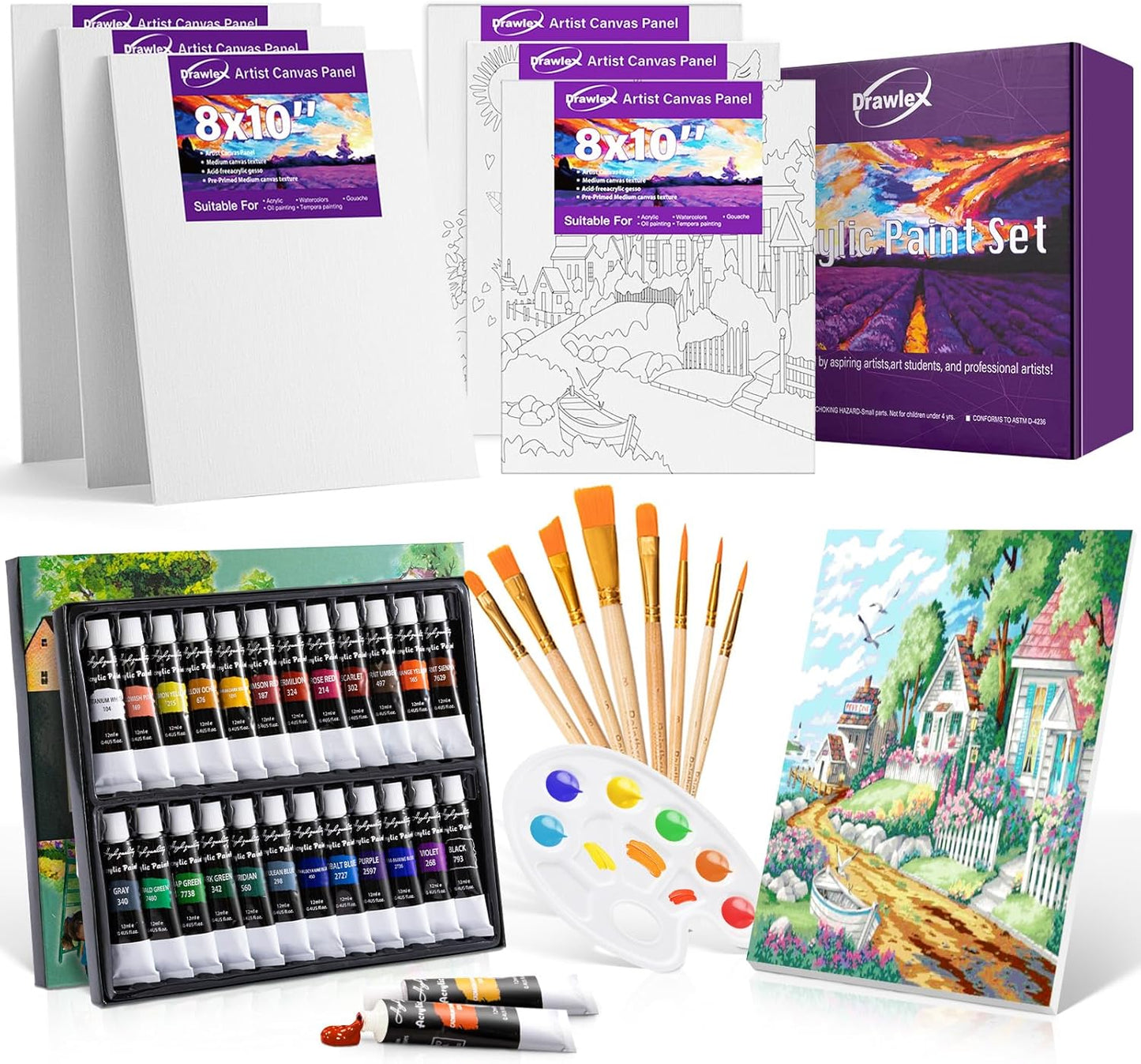 39 PCS Paint Set, Painting Kit with 24 Acrylic Paints, 8 Brushes, Art Supplies Set for Kids Adults