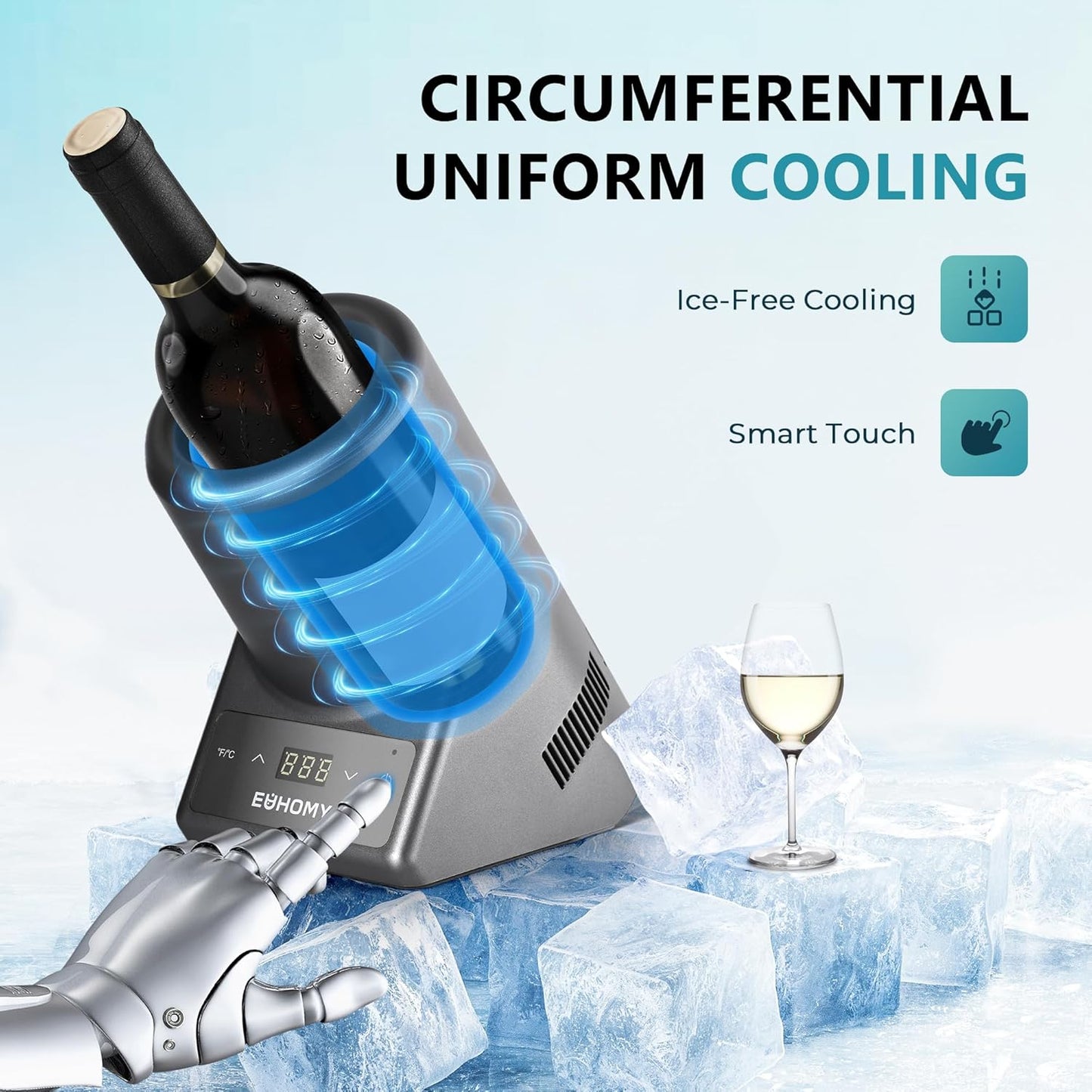 EUHOMY Wine Chiller Electric, Portable Wine Bottle Chiller for 750ml Wine & Champagne, Single Bottle Wine Cooler on Patio, Keep Cold Up to 1 Day - Extra Surprise for Wine Lovers, Gift for Him
