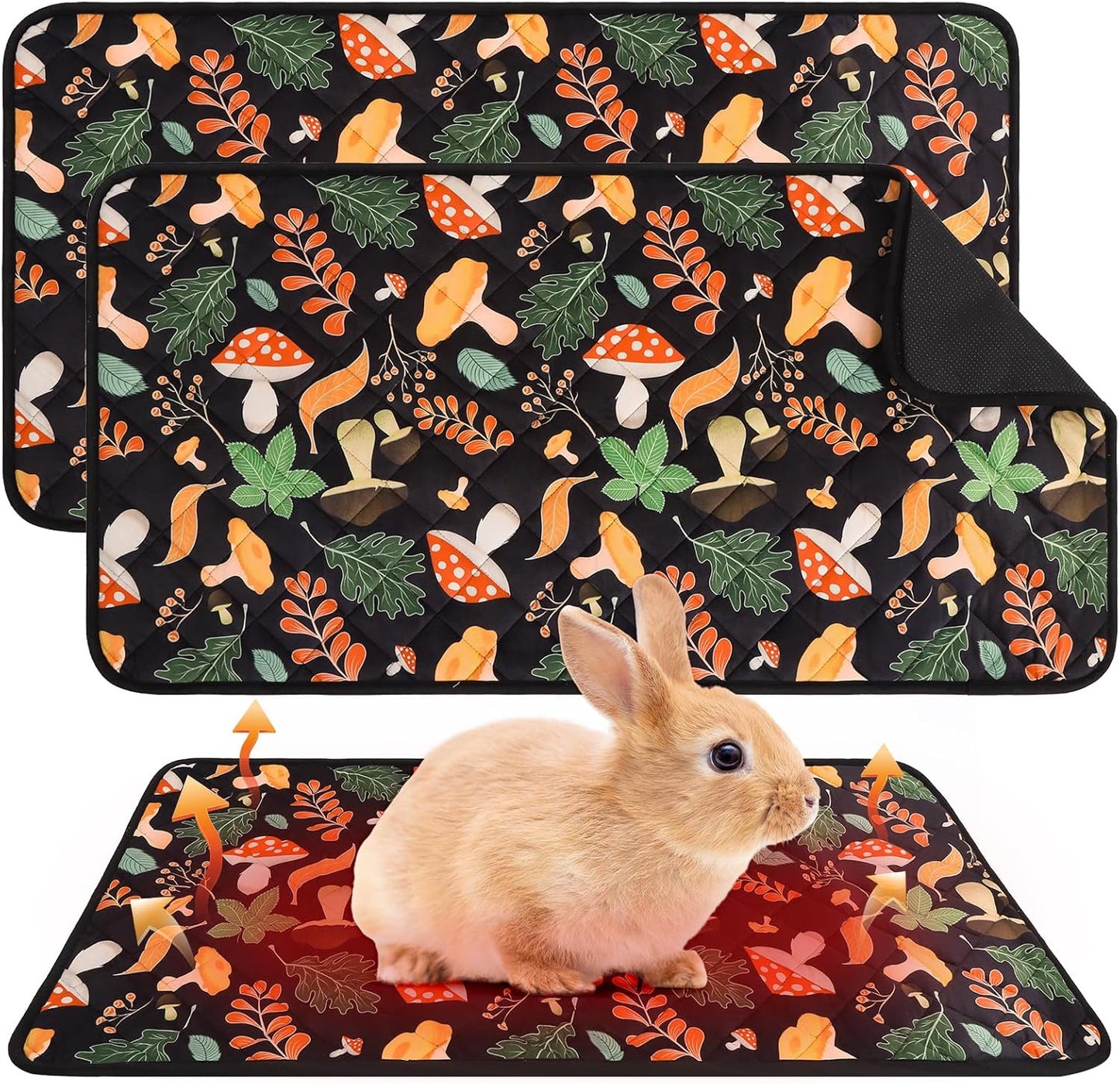 Homimp 2 Pcs Guinea Pig Pee Pads,Self Heating Guinea Pig Bed Pads for Winter Keep Warm,Washable&Anti Slip Small Animal Beds for Indoor Rabbit Hamster Squirrel Hedgehog Chinchilla Ferret,Black 16"x24"