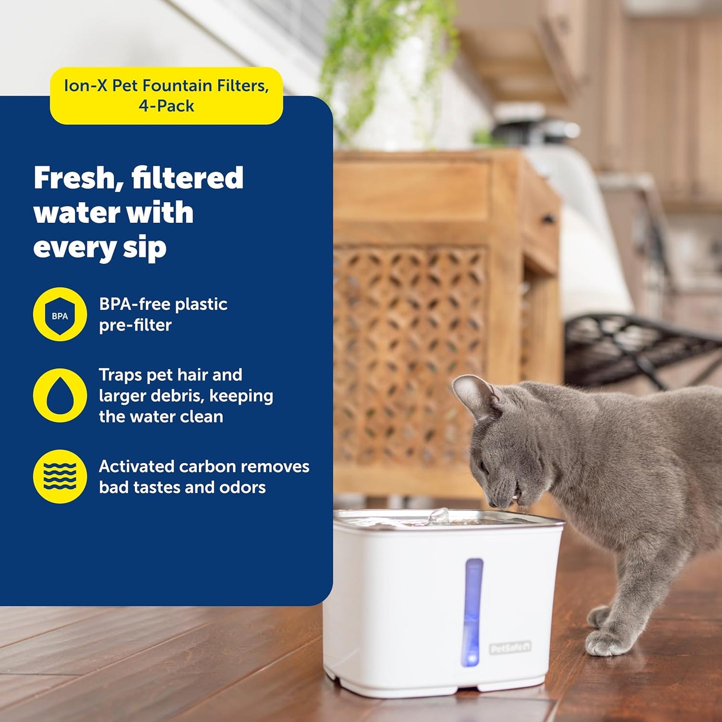 PetSafe Ion-X Pet Fountain Filters 4-Pack - Dual Filtration - Activated Carbon Water Filter - Removes Bad Taste & Odor - Water Softening Filter for Cats & Dogs