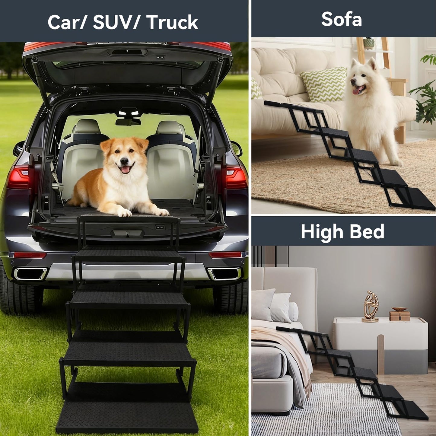 Dog Stairs for Car, Foldable Dog Steps for Large Dogs, 6-Step Ultra-Lightweight Non-Slip Dog Ramps Supports Up to 200 lbs, Suitable for SUV,Truck, Sofas, Bed