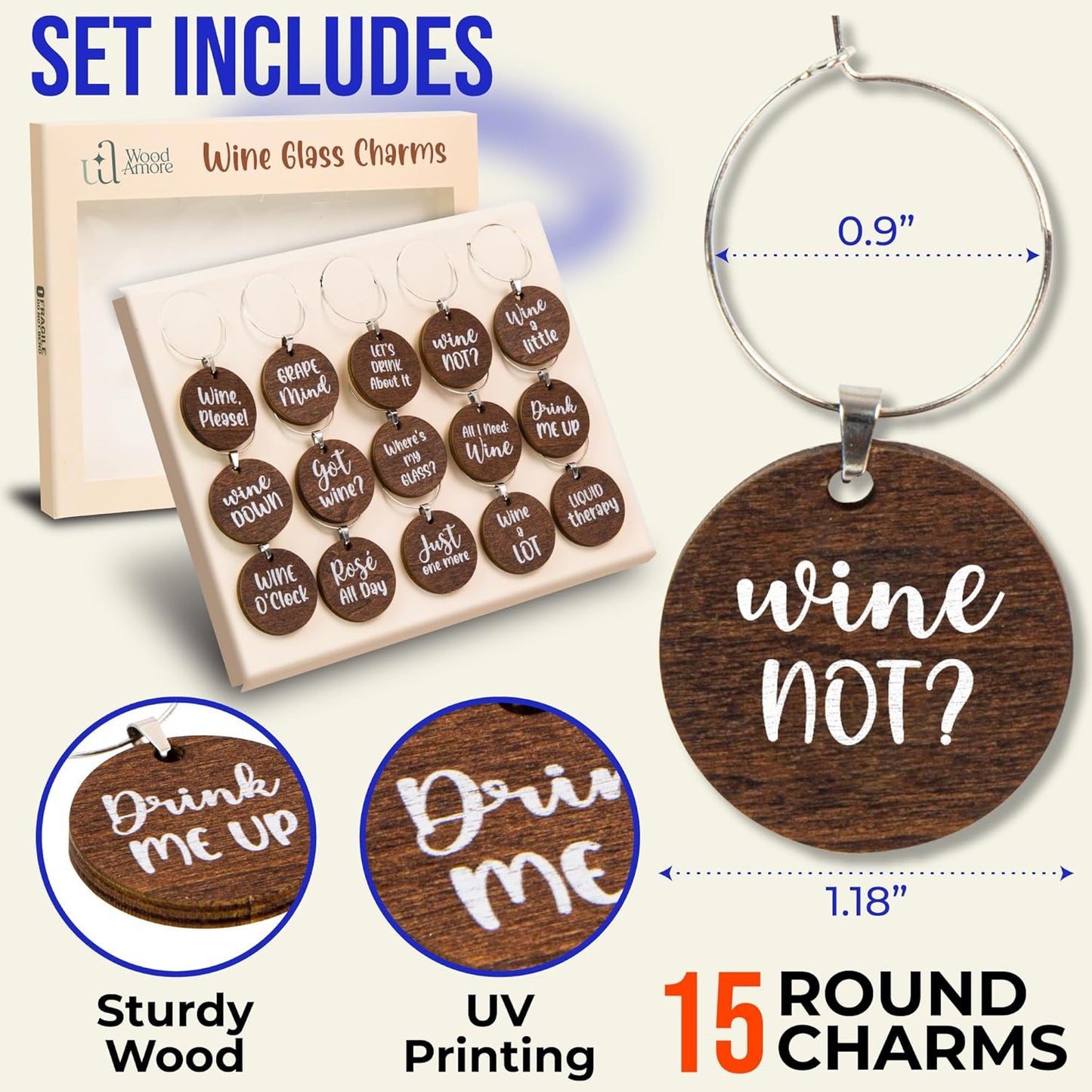 Funny Wine Glass Charms - 15 Pcs Christmas Wine Charms For Stem Glasses Tags, Drink Glass Identifiers Drink Markers For Birthday, Tasting Party Decorations