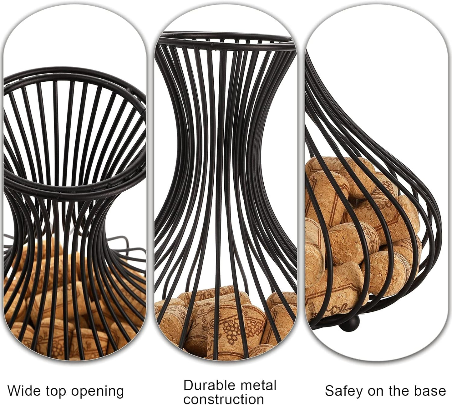 Tebery Metal Black Wine Cork Display Holder, Wine Stopper Collector, Decorative Free Standing Cork Storage Rack Catcher Container Cage, Holds 150 Wine Corks