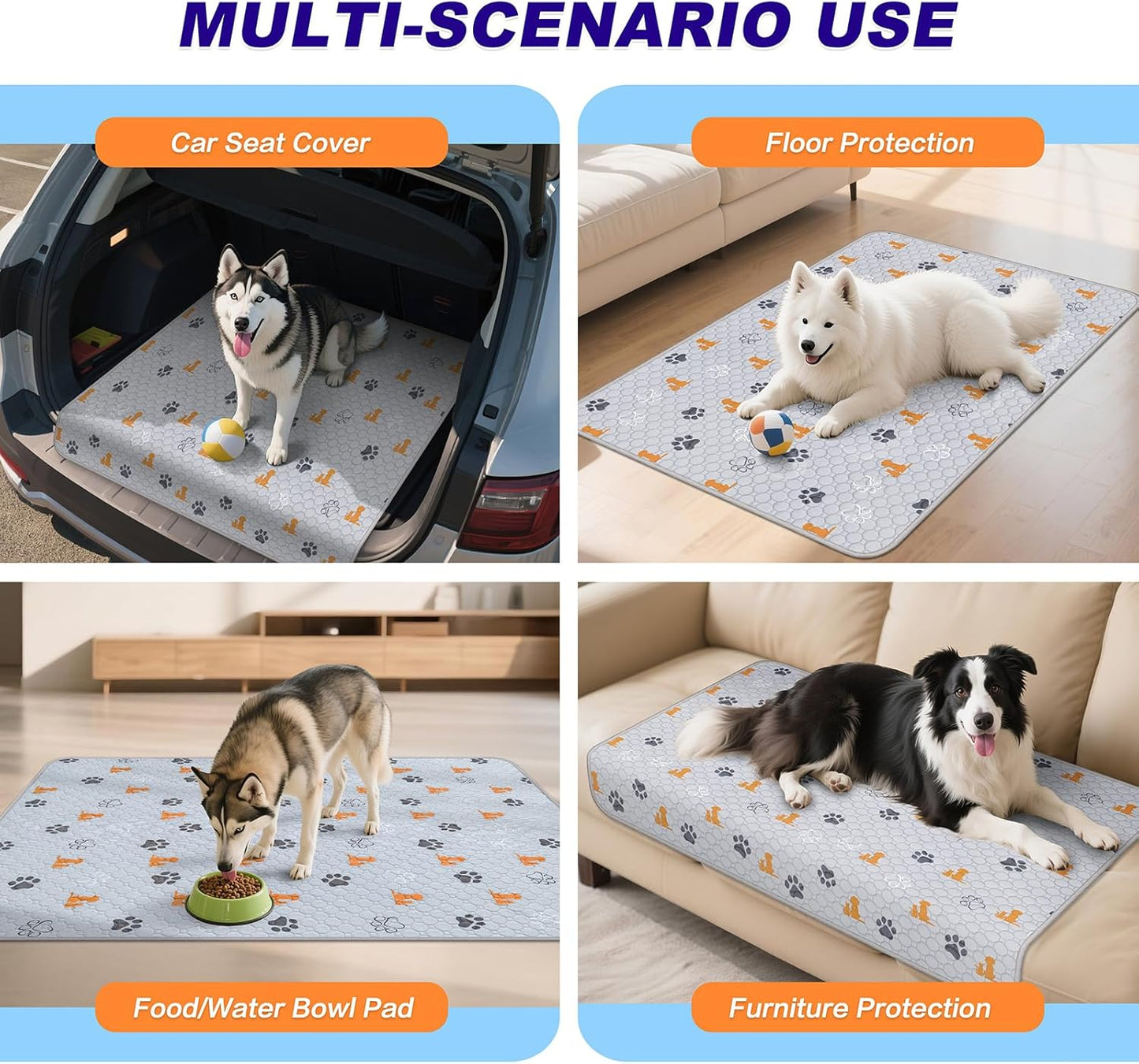 Washable Pee Pads for Dogs, 2 Pack Absorbent Reusable Training Dog Pads Pet Puppy Pads, Non-Slip Potty Pads for Whelping, Playpen, Crate, Bed, Orange, 32"x63"