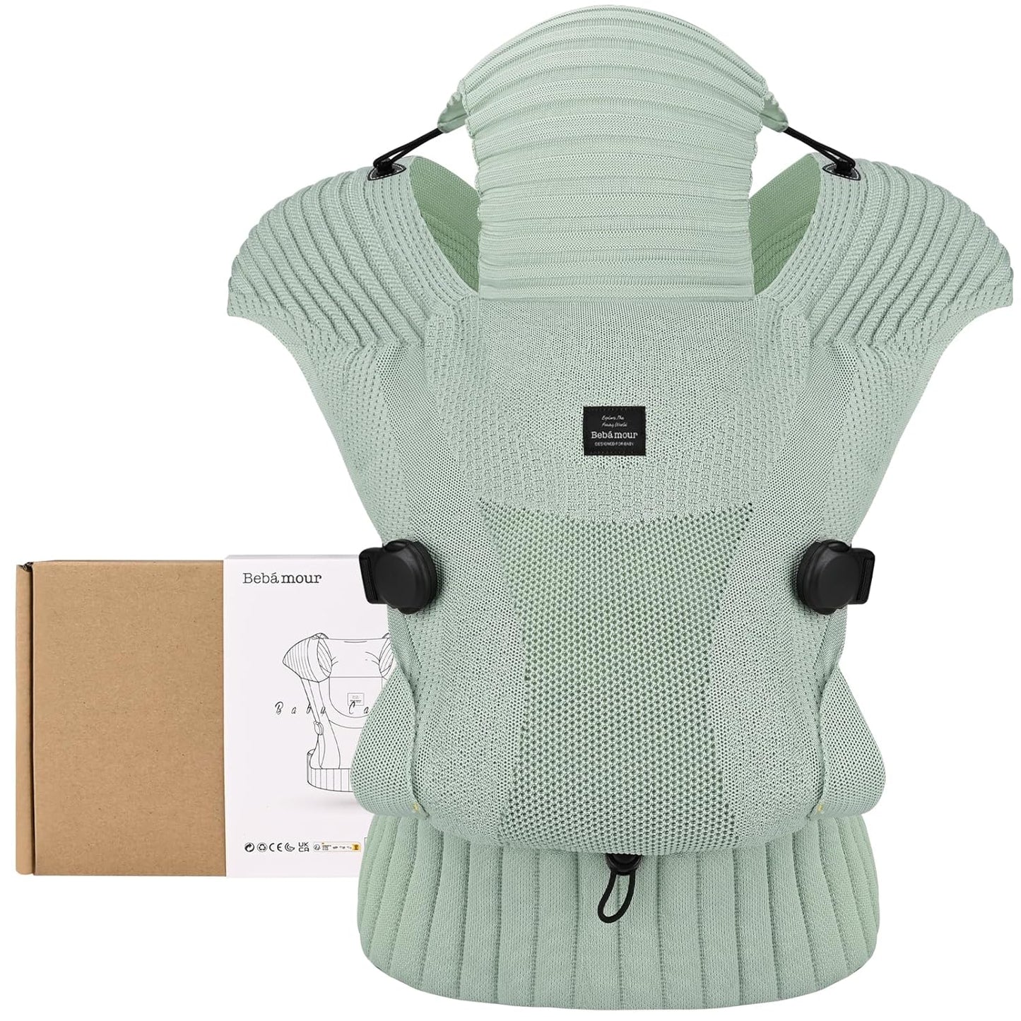 Bebamour Knit Baby Carrier,Cozy and Lightweight Carrier for 4-24 Months,Ergonomic Baby Carrier with Head Hood (Green)