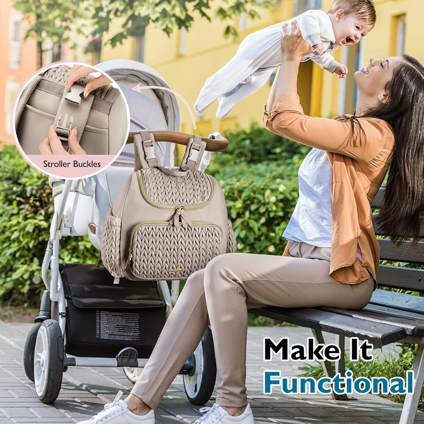 mommore Diaper Bag Small Diaper Backpack Stylish Baby Backpacks Travel Mini Maternity Bags with Insulated Pockets, Changing Pad, Stroller Straps