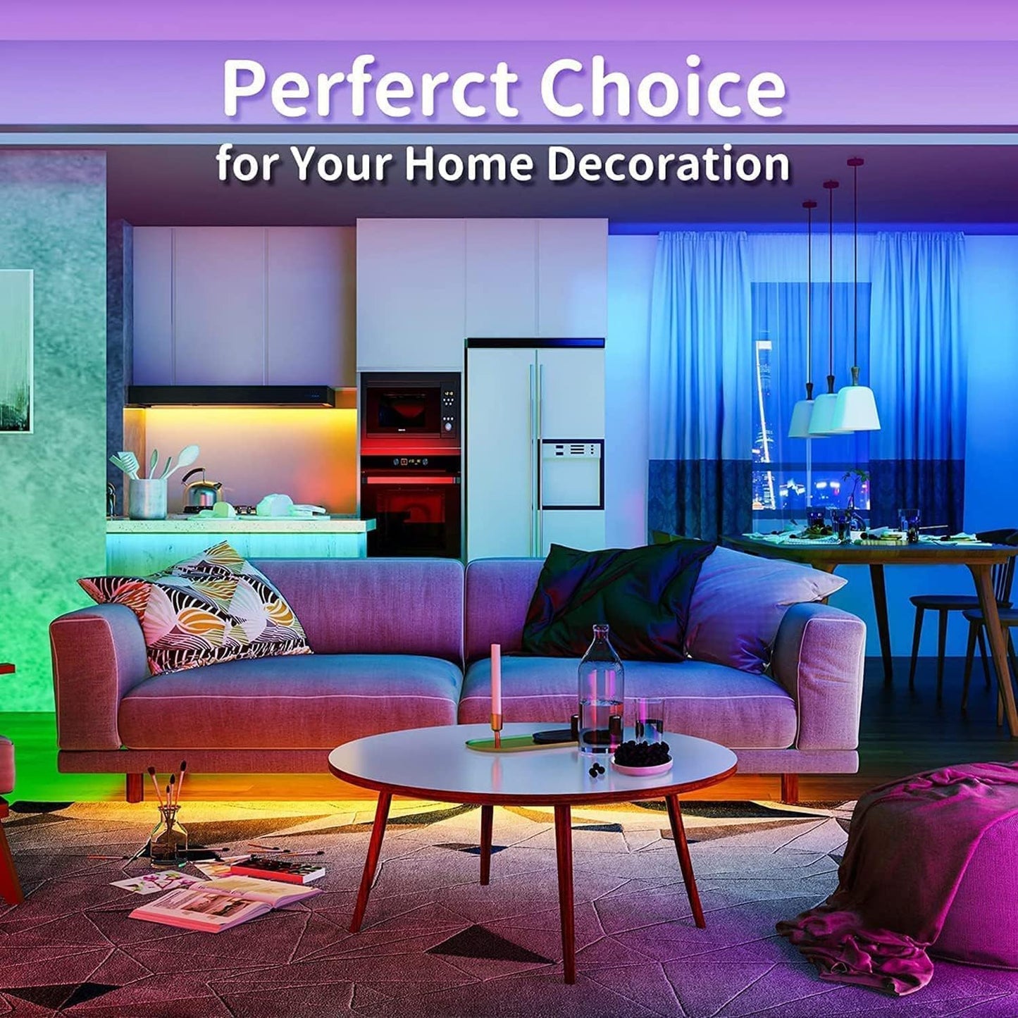 Led Lights 100ft Smart APP Control Music Sync Strip Lights RGB Color Changing Strips with Remote, for Bedroom Kitchen and Party