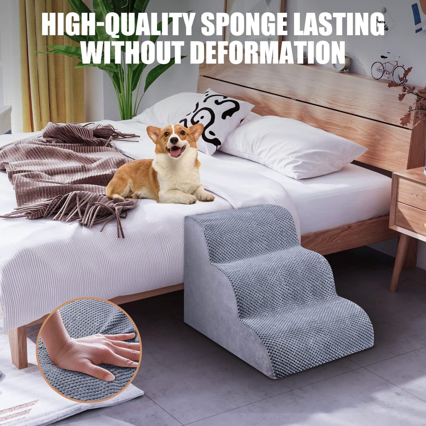 Chic Threads Dog Stairs for Small Dogs, 3-Step Dog Stairs for High Beds and Couch, Pet Steps for Small Dogs and Cats，Non-Slip Stable Indoor Dog Steps
