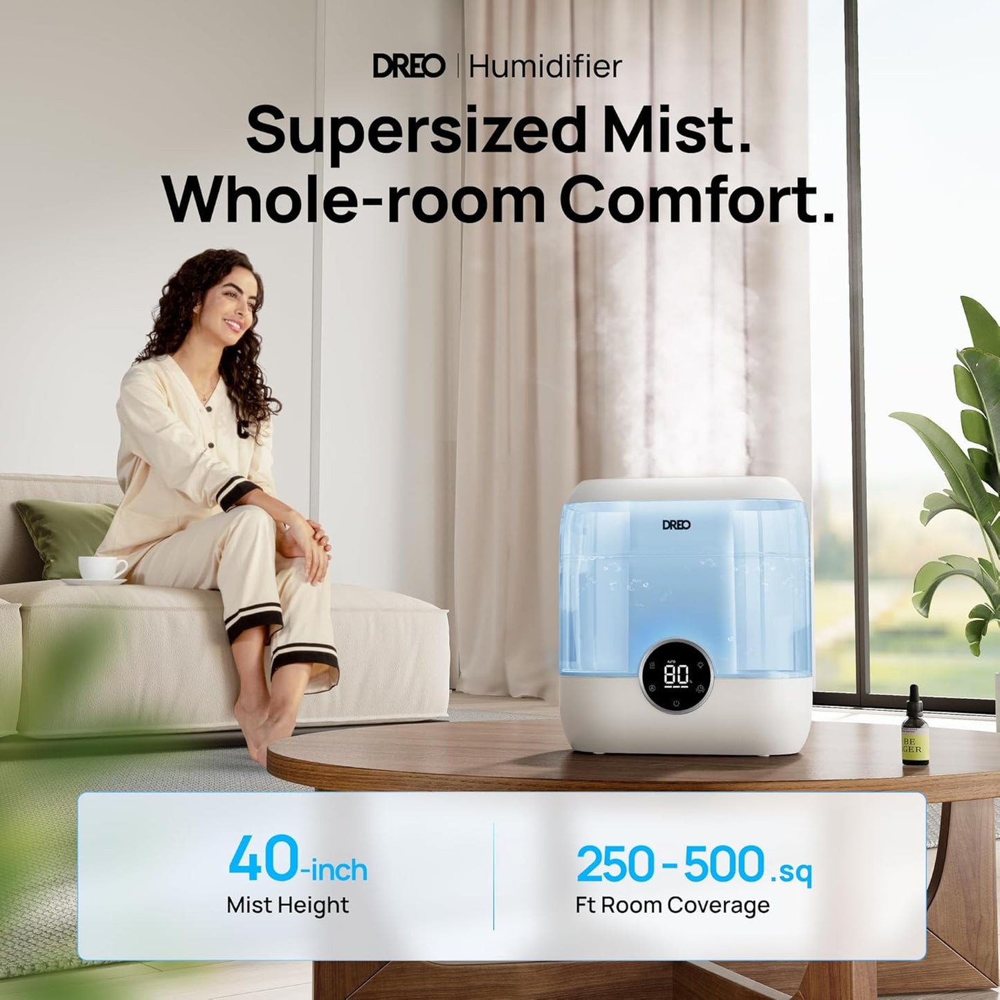 DREO Humidifiers for Bedroom, 6L Top Fill Supersized Cool Mist Humidifier for Large Room, 60 Hour Runtime, Quiet Ultrasonic Humidifiers for Plants, Baby, Indoor, Home, Night Light, Blue