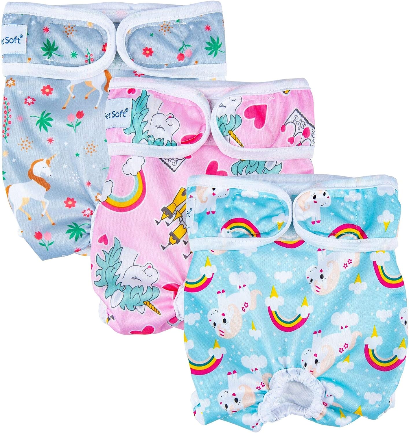 Pet Soft Female Dog Diapers, 3 Pack Washable Dog Diapers Female for Dogs in Heat Reusable Dogs Period Panties, Puppy Diapers (Animals, XS)