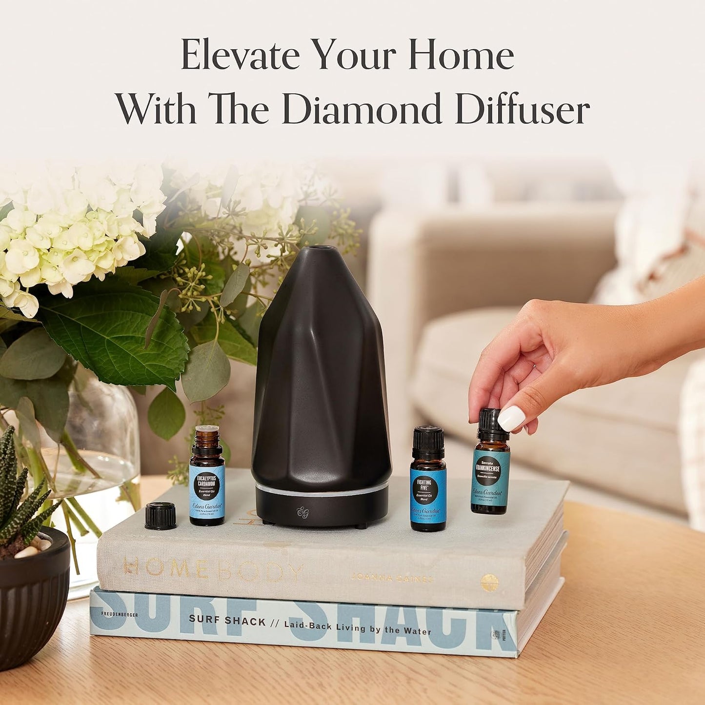 Edens Garden White Diamond Essential Oil Diffuser – Ultrasonic Natural Stone Aromatherapy Device with Auto Shut-Off & Ambient Light – Quiet Mist Humidifier for Home, Office & Spa - White, 90 ml