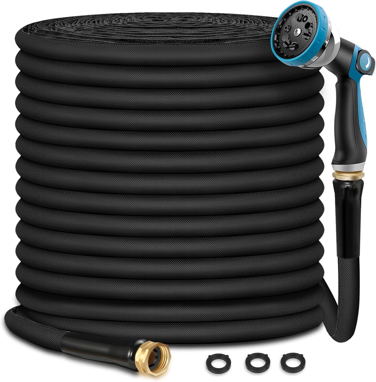 Relxitl Garden Hose 100ft, Flexible Water Hose with 10 Function Hose Nozzle, Lightweight, Tangle Free, Rust Proof for Yard, Watering(Black)