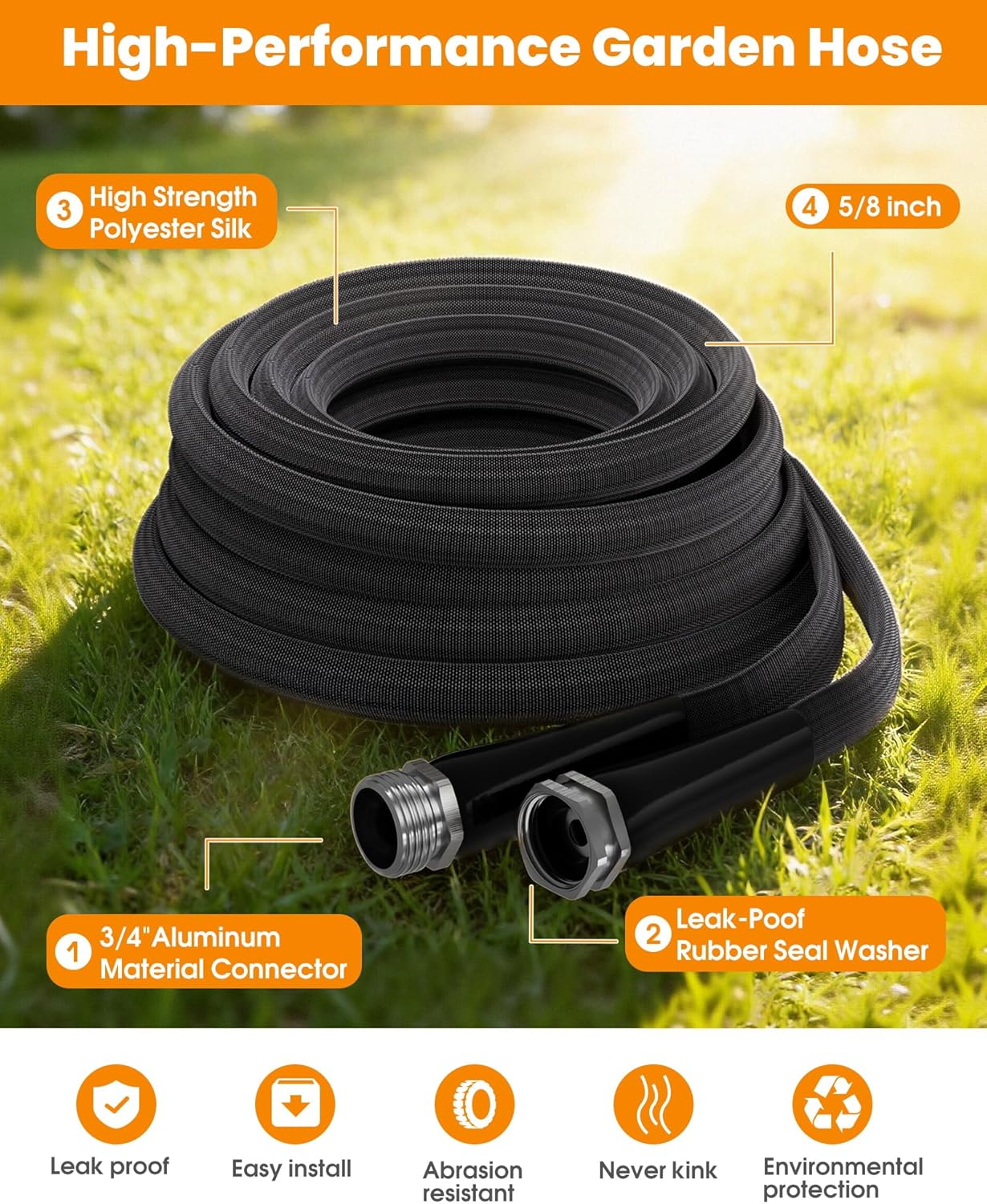 100 FT Garden Hose, Non-Expanding Water Hose, Ultra Flexible, Burst-Resistant, Kink-Free, High-Pressure Garden Hose for Easy All-Weather Use on Lawns, Gardens, and Outdoor Cleaning