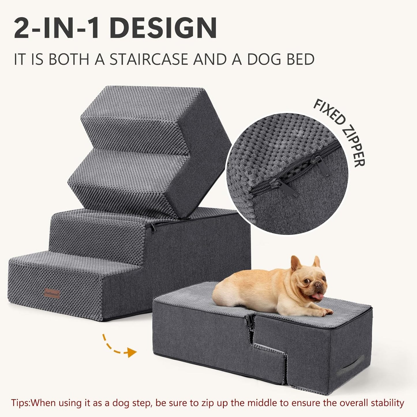 Dog Steps for Bed and Couch, 4-Step Pet Stairs for Small Dogs, Indoor Non-Slip Dog Stairs for Old Cats, Puppy, Small Medium Dogs,18.5" H,Grey