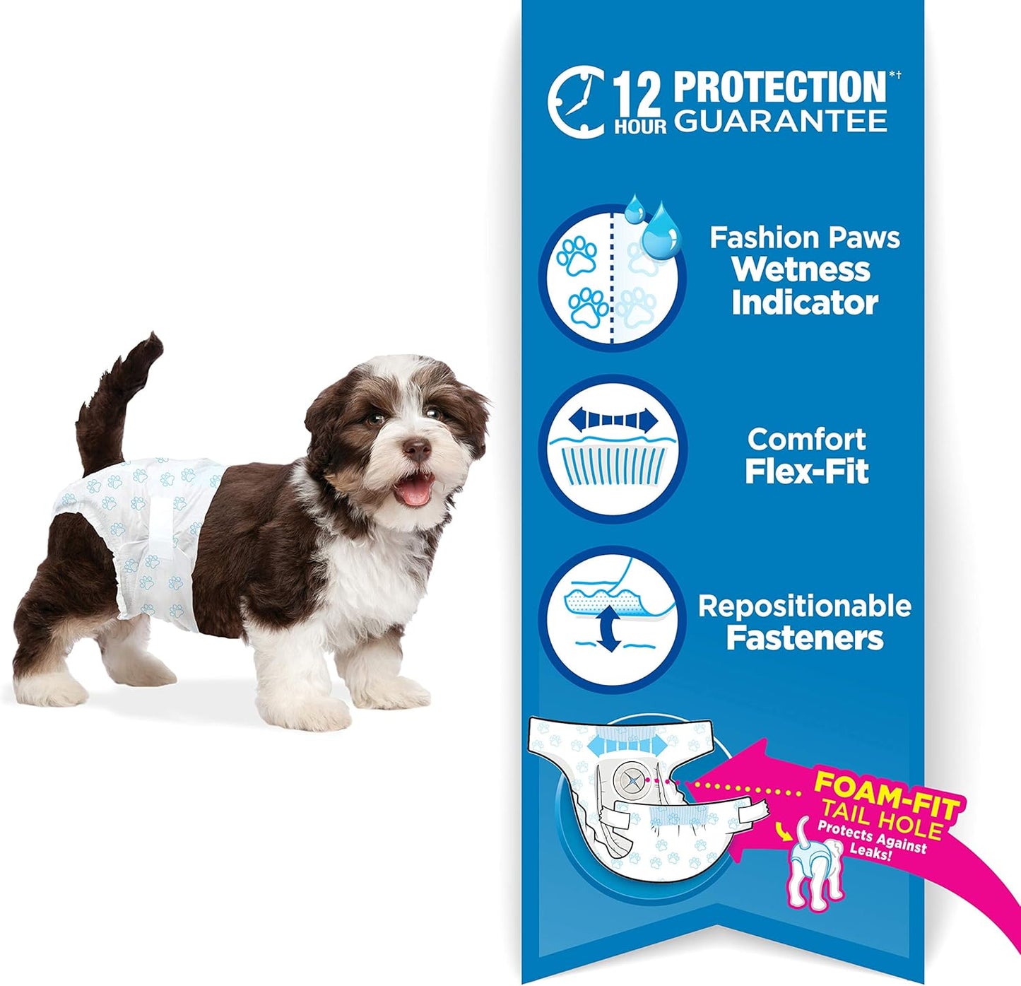 Four Paws Wee-Wee Super Absorbent Disposable Adjustable Dog Potty Training Diapers, Leak-Proof Protection for Dogs, Size Small, 12" - 15" Waist, 12 Count