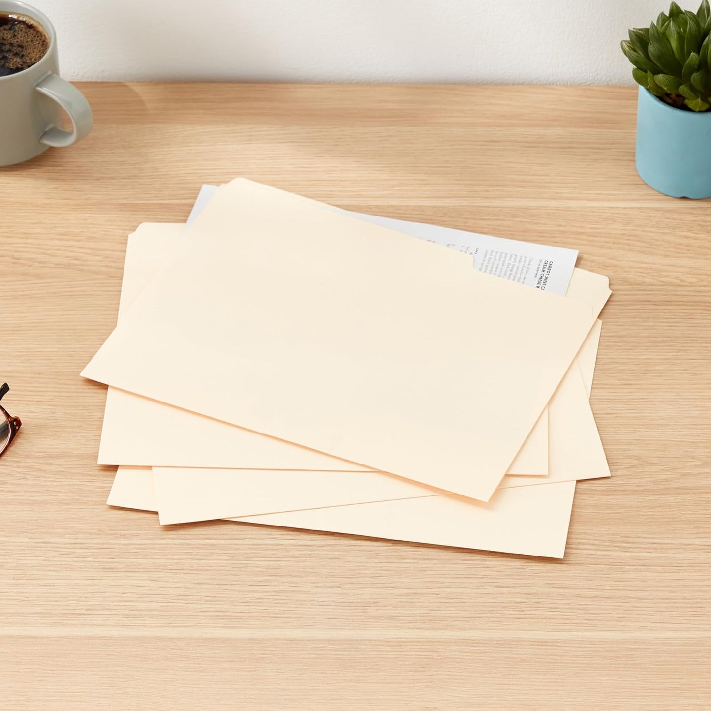 Amazon Basics Sturdy File Folders with Reinforced Tabs for Filing and Organization, 1/3-Cut Tab, Assorted Positions, Letter Size, 8.5x11 inches, Manila, 100-Pack