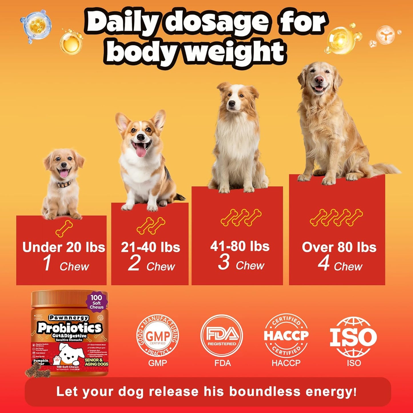 Probiotics for Dogs - Improve Gut Health, Digestive, Immunity, Yeast Balance, Solid Stool - with Prebiotics - Reduce Diarrhea, Gas, Bad Breath, Constipation, Allergy - Ideal for Senior Dogs (5+ Years)