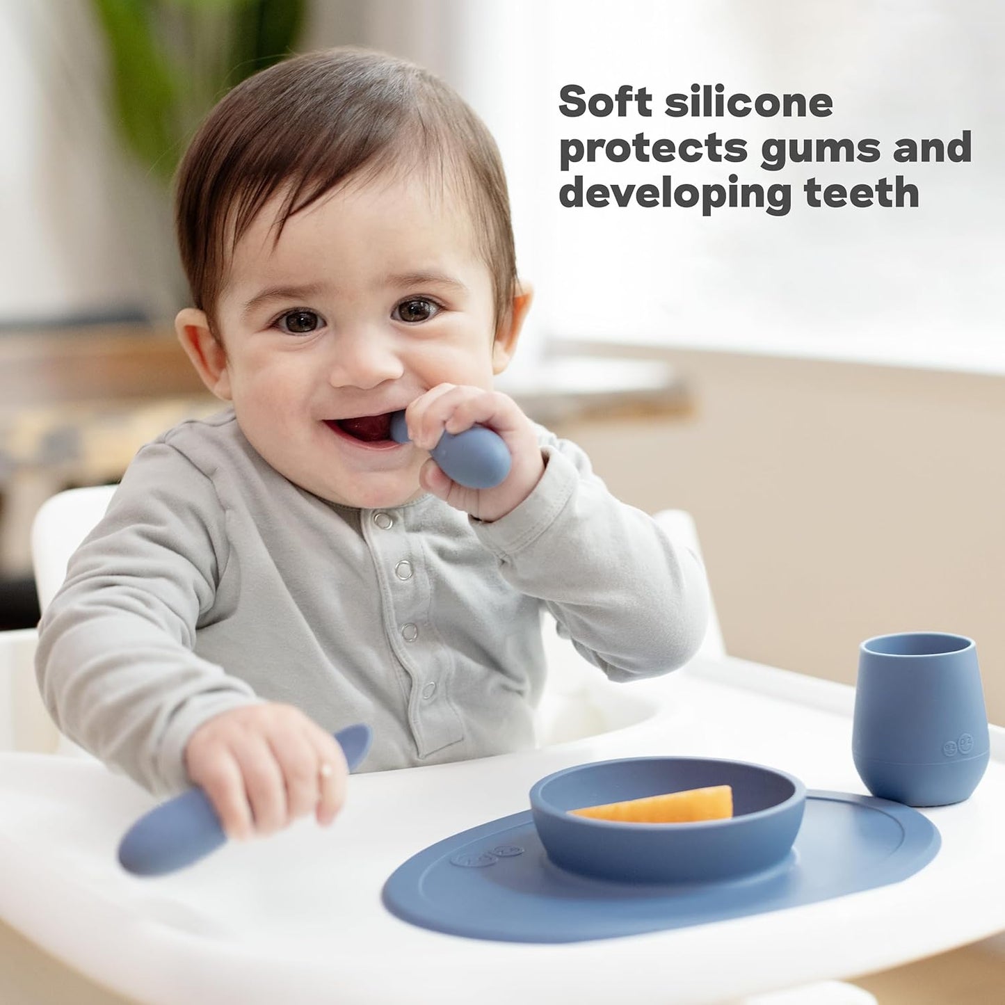 ezpz Tiny Spoon (2 Pack in Sage) - 6 Months+ - 100% Silicone Spoon for Baby Led Weaning + Purees - Designed by a Pediatric Feeding Specialist - Shower Essentials & Gifts